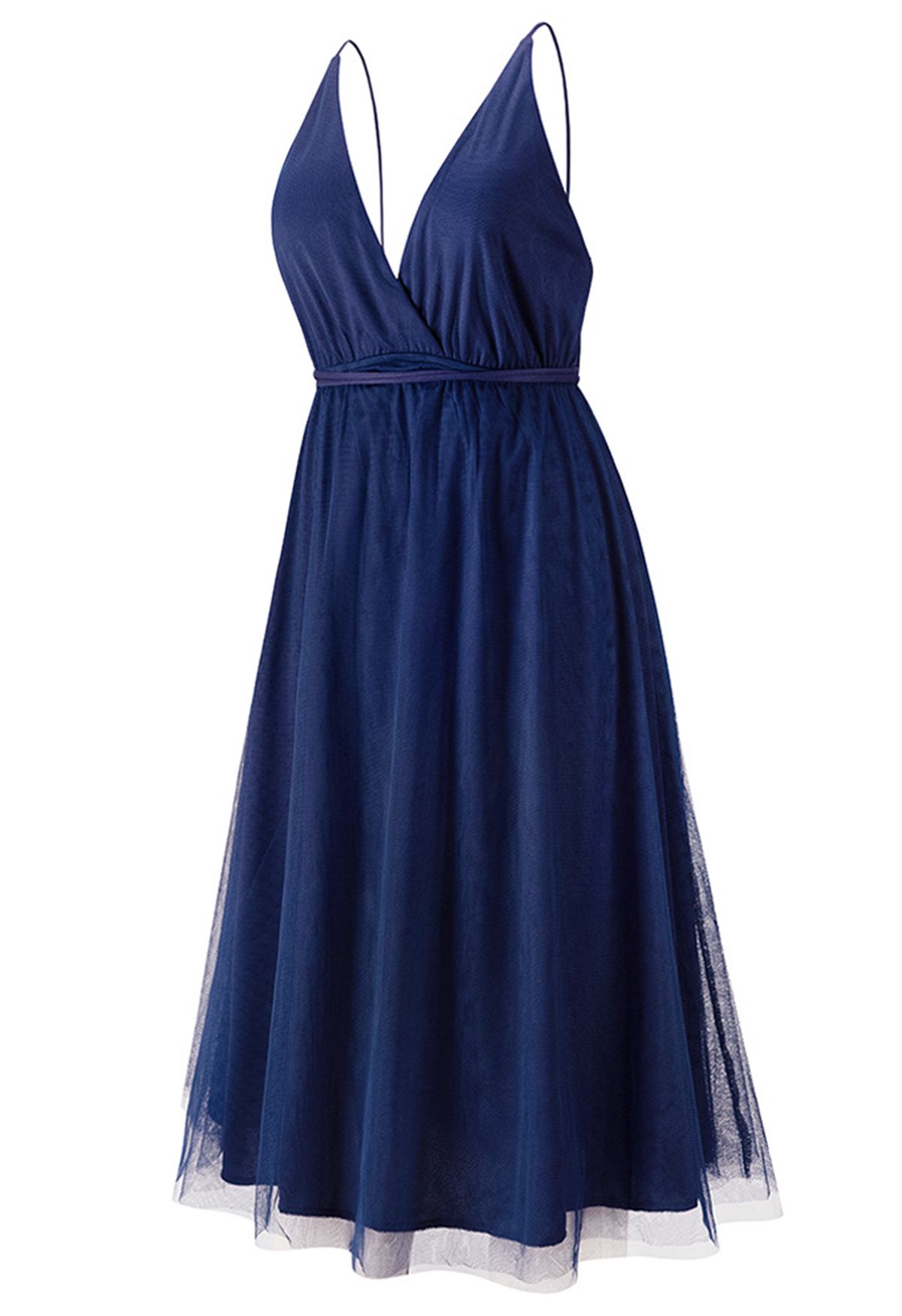 فستان من التول الشبكي بتصميم ملفوف من الخلف من Crisscross باللون الكحلي