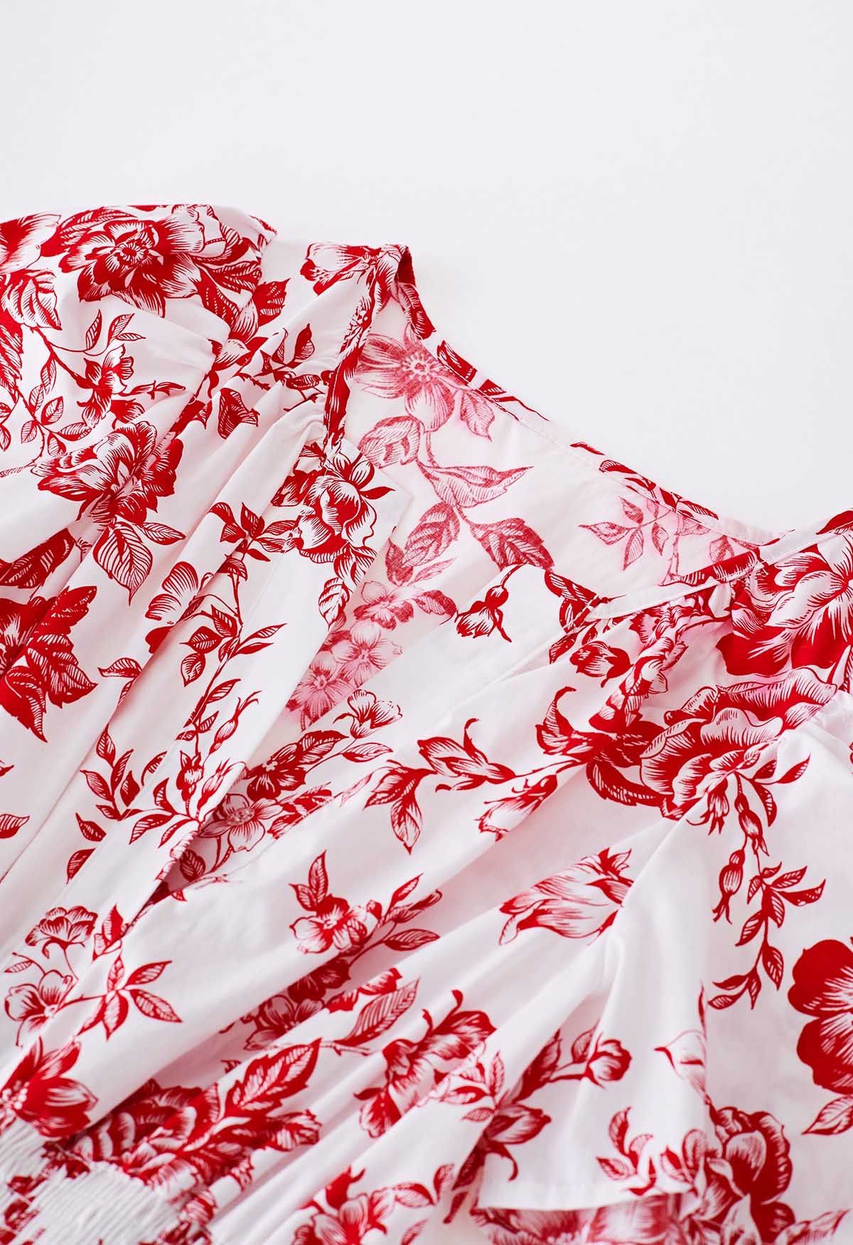 فستان ماكسي بطبعة زهور حمراء أبولينت