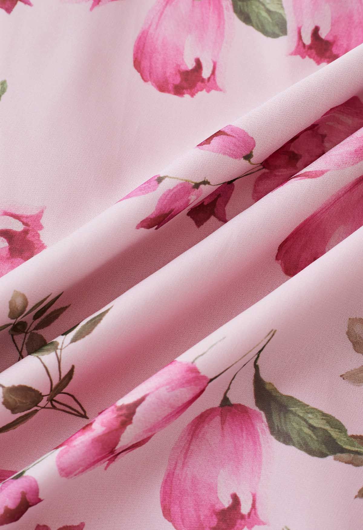 تنورة ماكسي شيفون مطبوعة برعم زهرة وردية