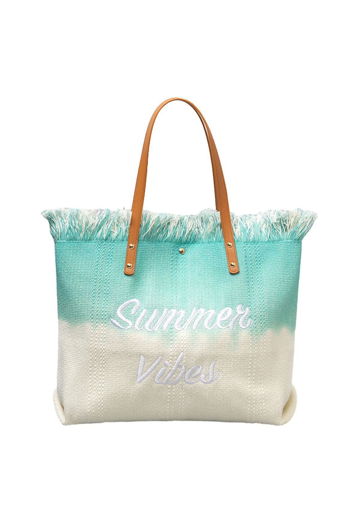 حقيبة يد قماشية بلونين من Summer Vibes بلون النعناع