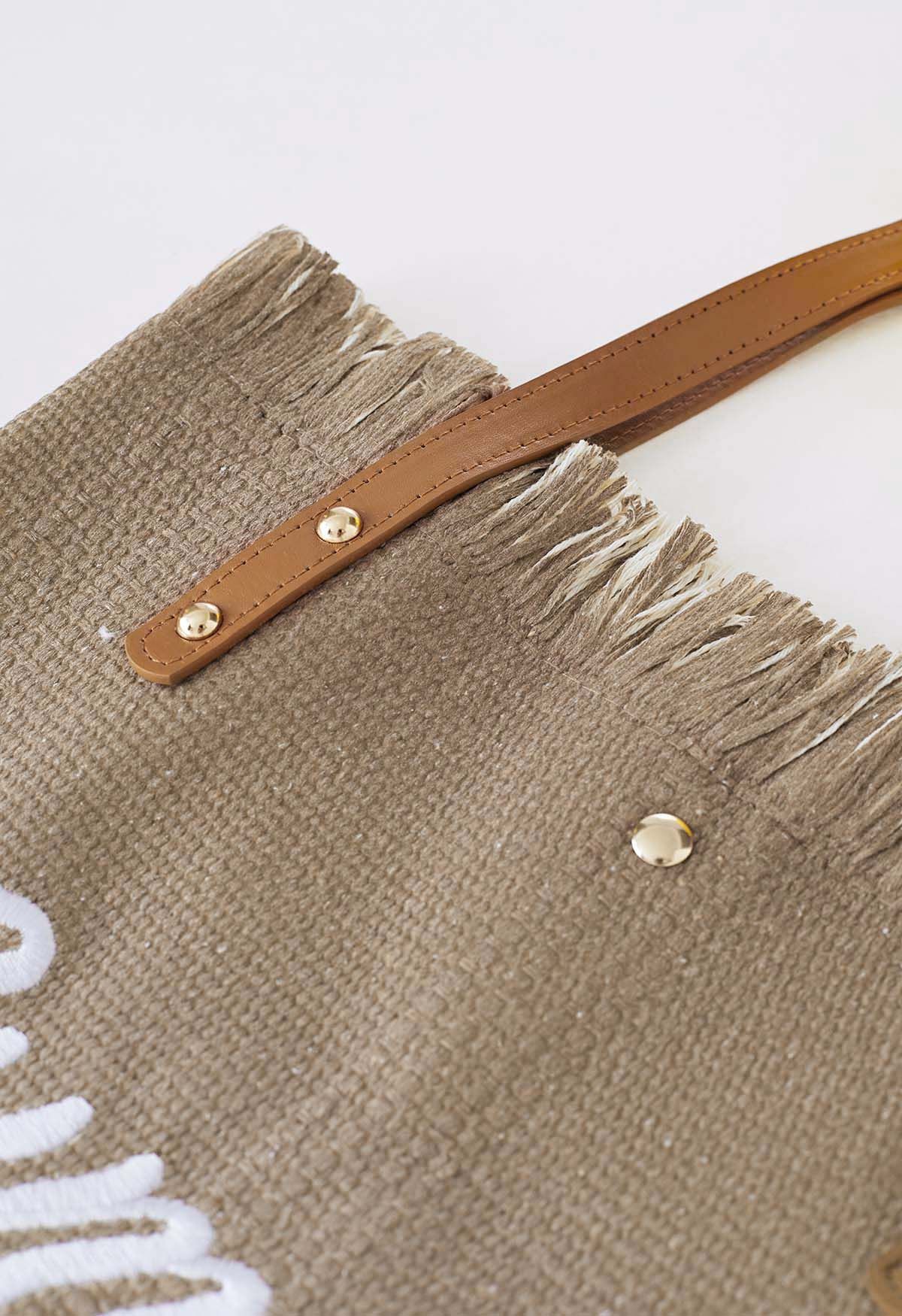 حقيبة يد قماشية بلونين من قماش فايبس صيفية باللون الكاكي