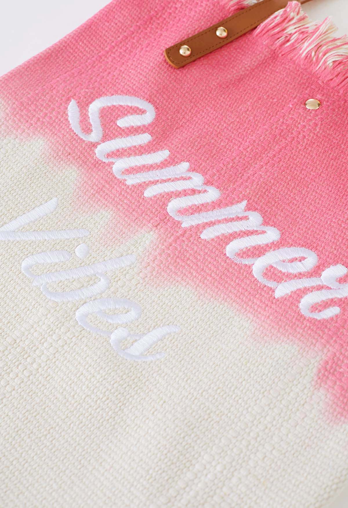 حقيبة يد قماشية بلونين من Summer Vibes باللون الوردي