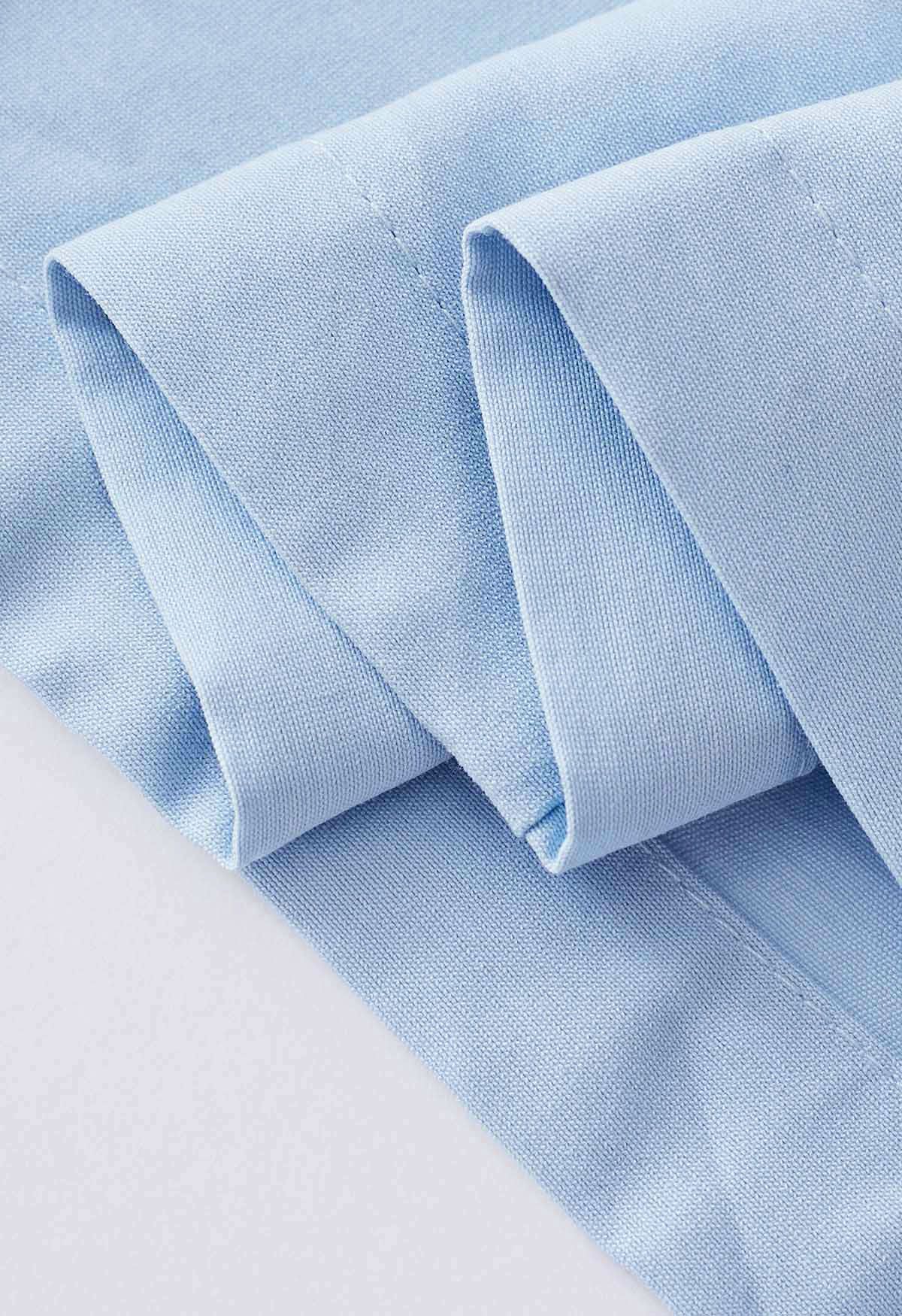 فستان قميص مزين بفتحة على الخصر وجانب مكشكش باللون الأزرق