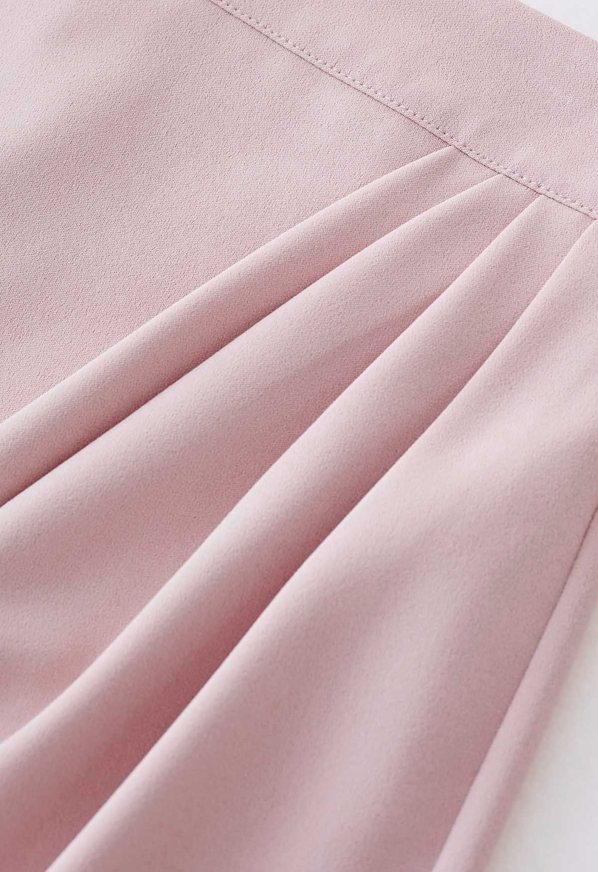 تنورة توليب ميدي بطيات جانبية باللون الوردي