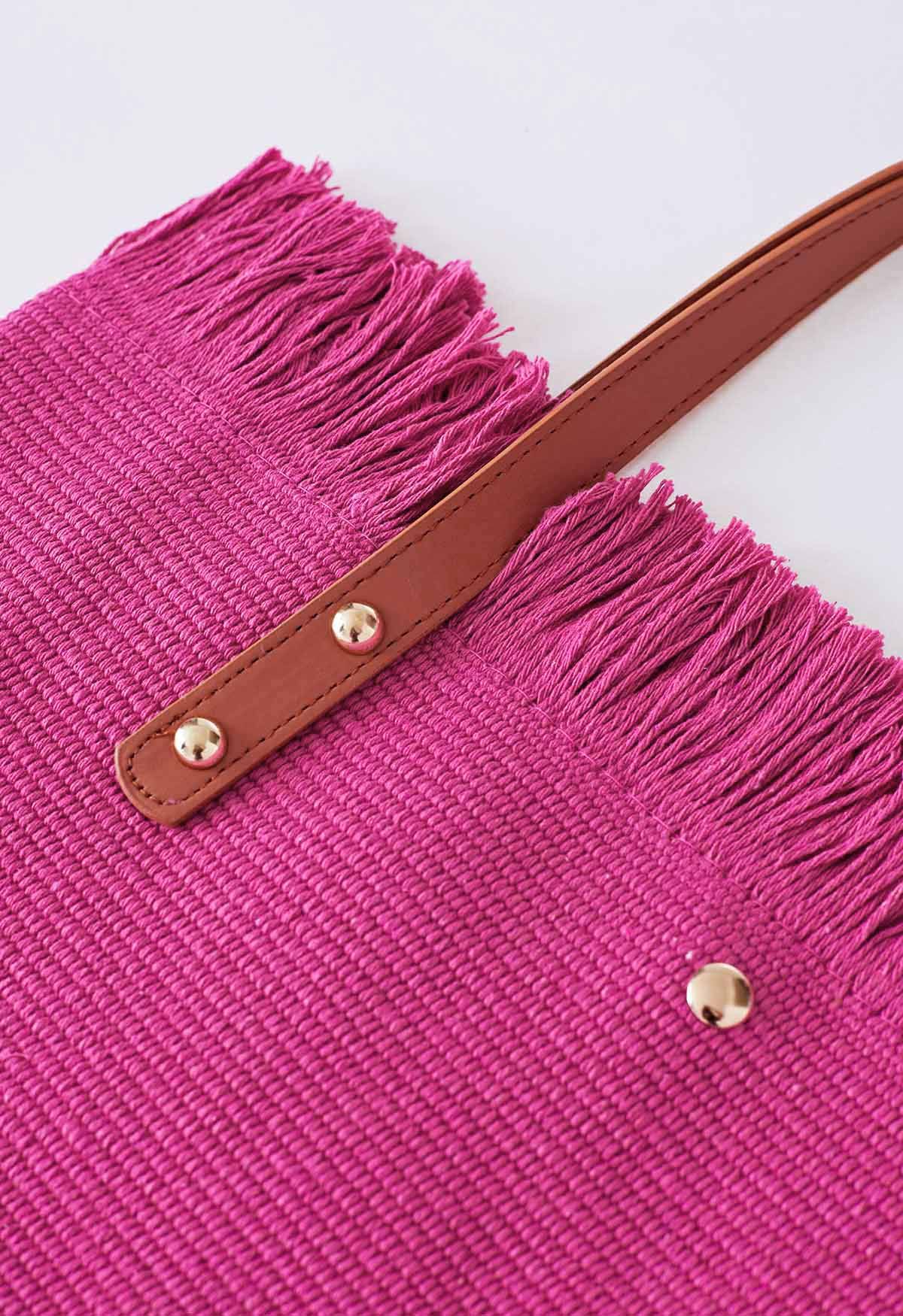 حقيبة يد قماشية مزينة بشراشيب باللون الأرجواني