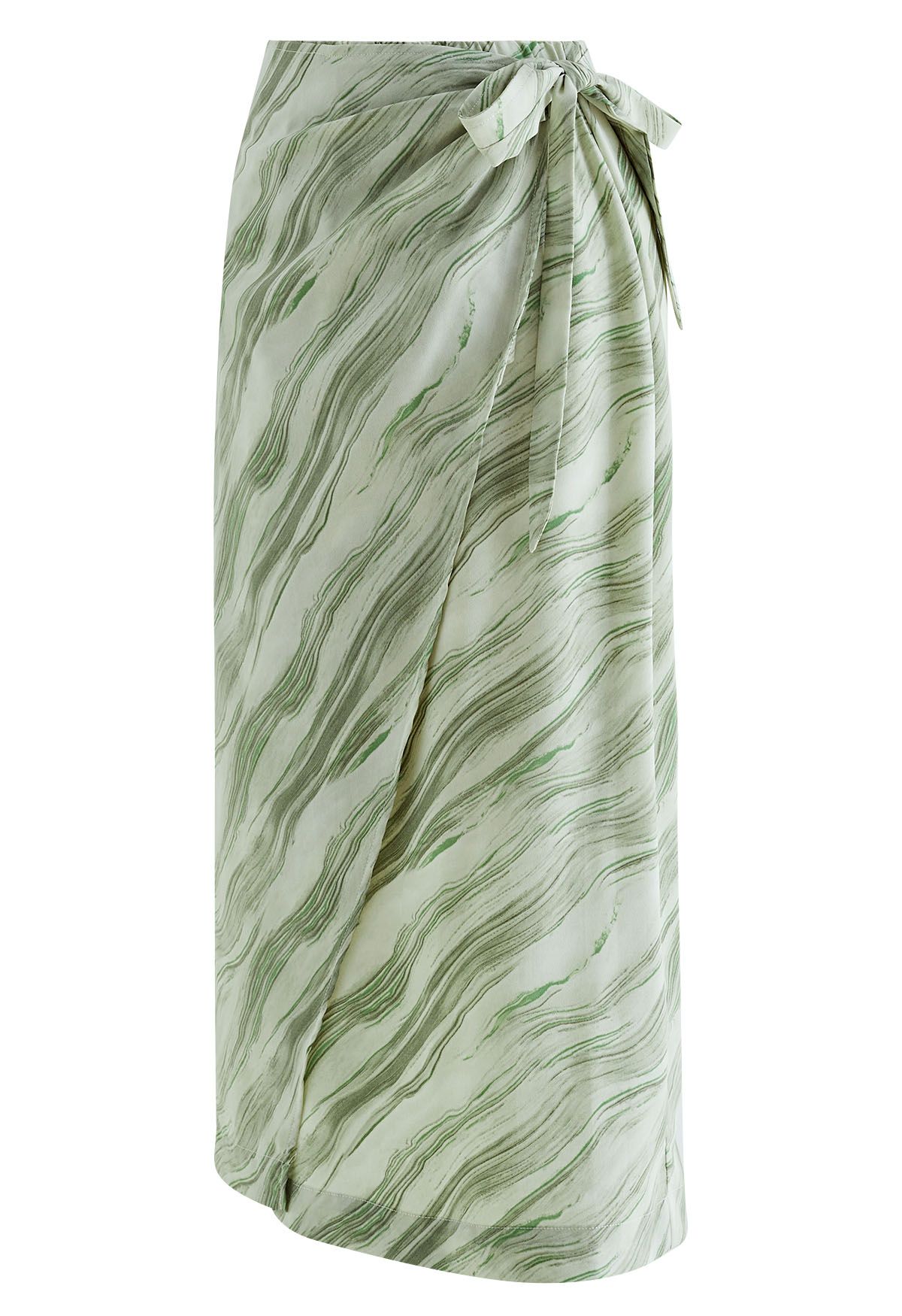 تنورة ميدي بطبعة رخامية وربطة خصر ورفرف باللون الأخضر