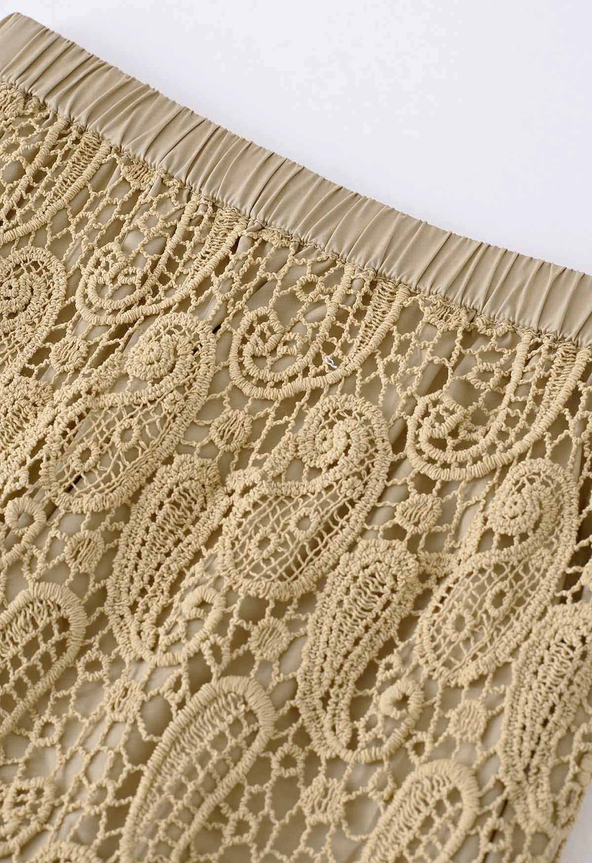 تنورة بيزلي من الدانتيل بتصميم Cutwork بلون أسمر