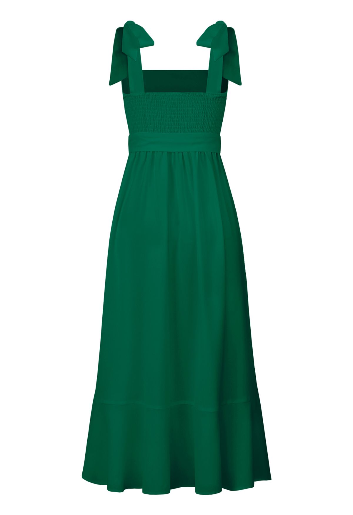 فستان قصير بحافة مكشكشة ورباط على الكتف باللون الأخضر