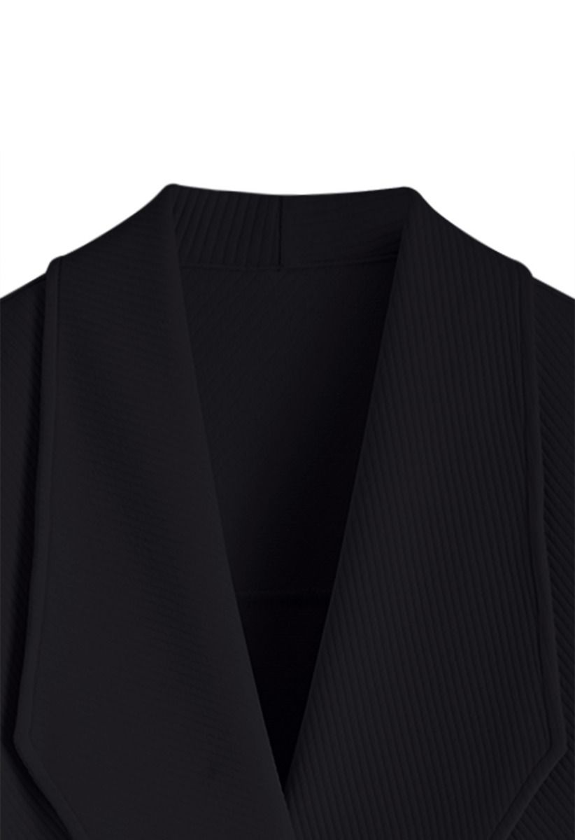 طية صدر السترة مفتوحة من الأمام معطف مبطن من مزيج القطن باللون الأسود