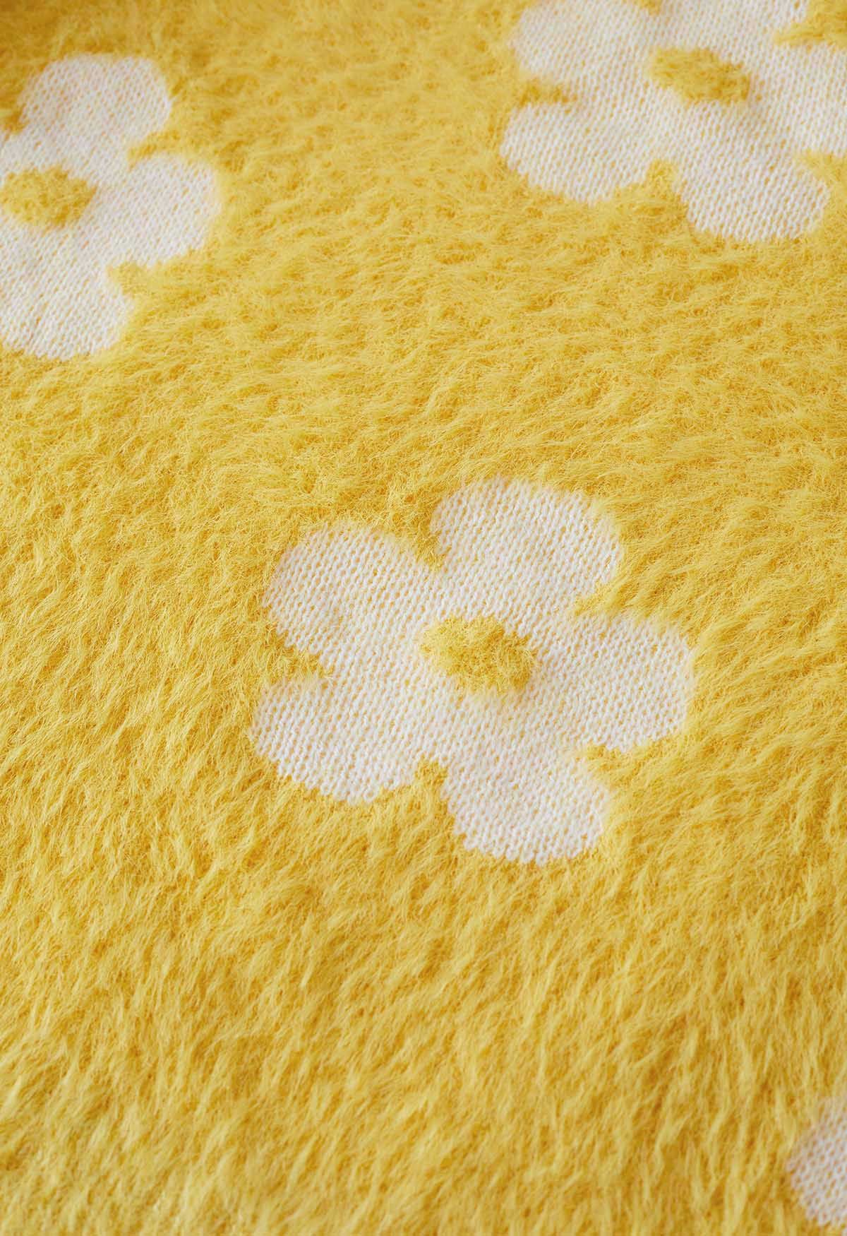 كارديجان محبوك من Cuteness Flowers ضبابي باللون الأصفر