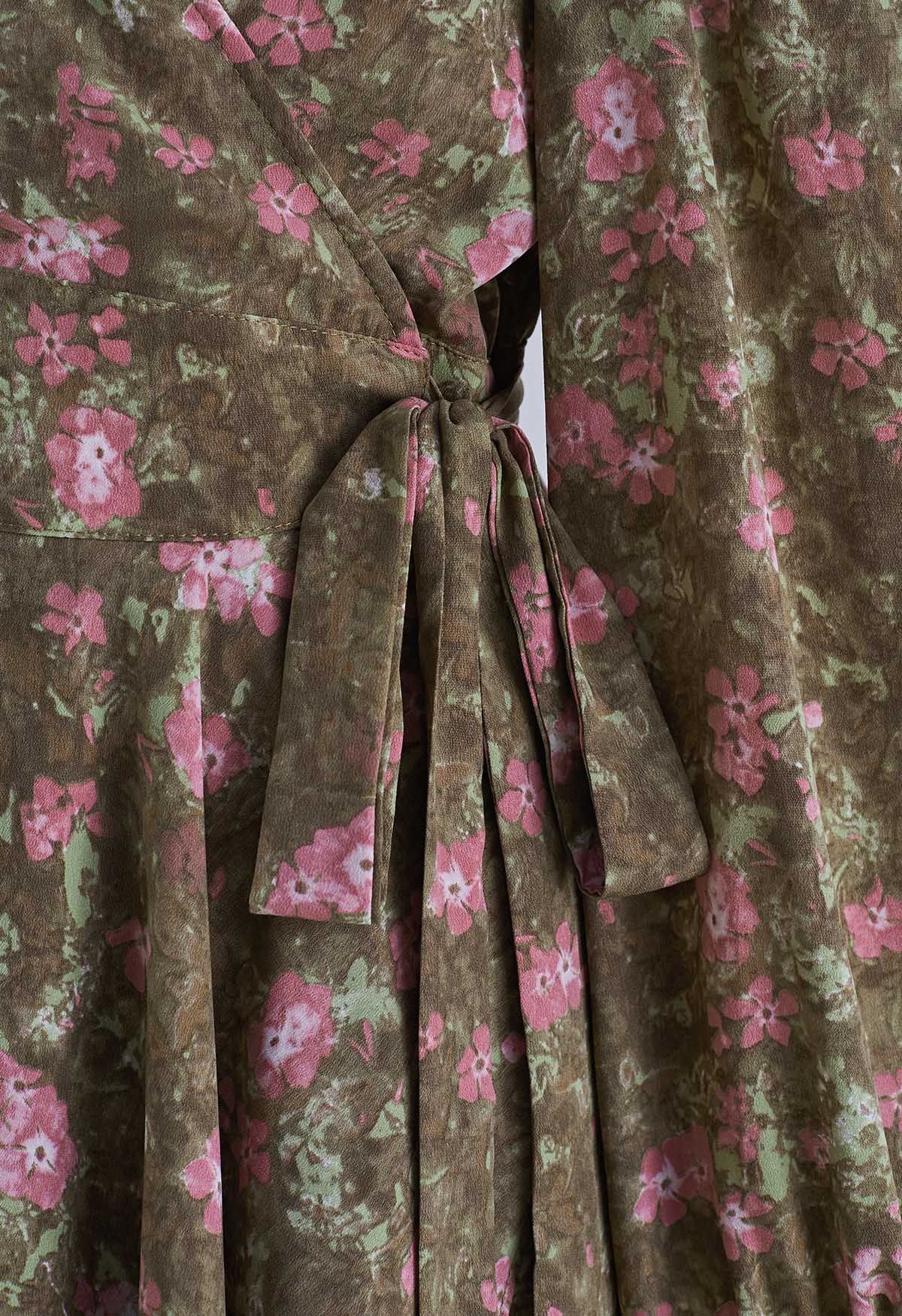 فستان قصير ملفوف من الشيفون باللون البني من Floret