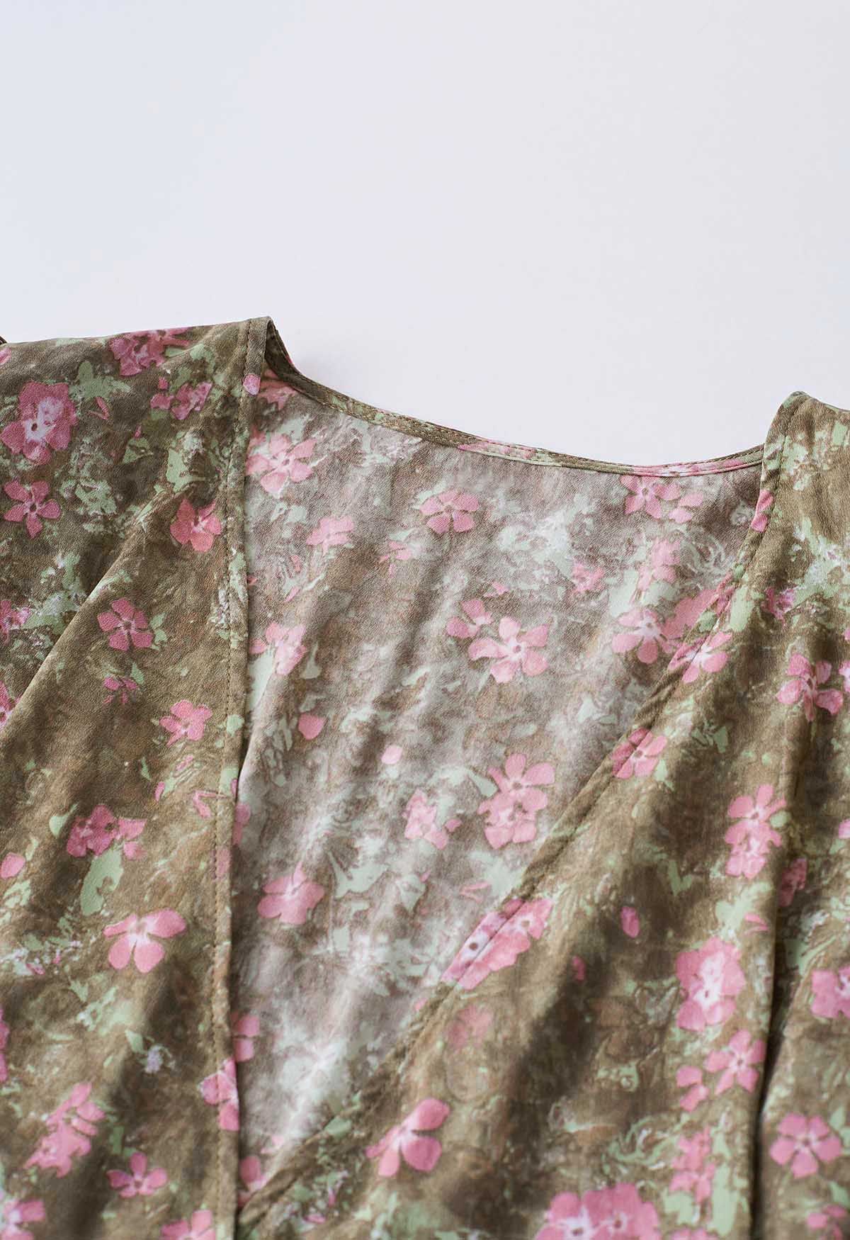 فستان قصير ملفوف من الشيفون باللون البني من Floret