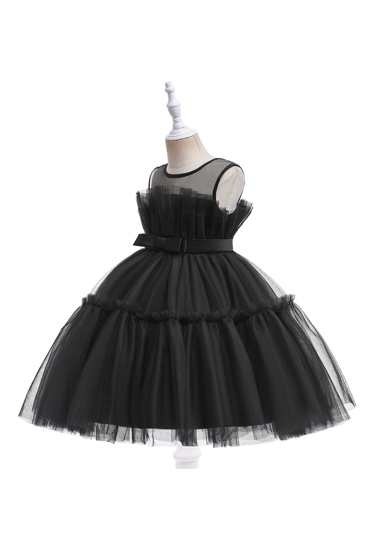 فستان تول بعقدة على الخصر باللون الأسود للأطفال
