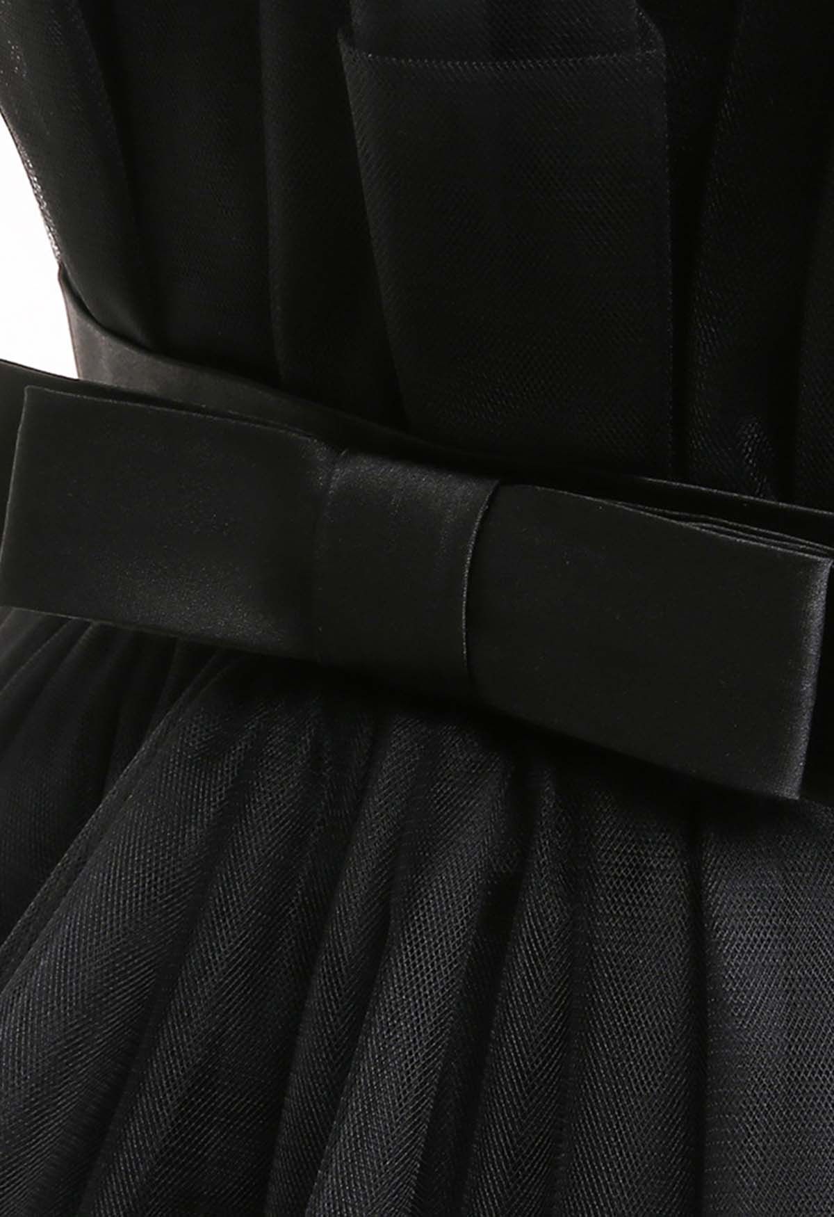 فستان تول بعقدة على الخصر باللون الأسود للأطفال
