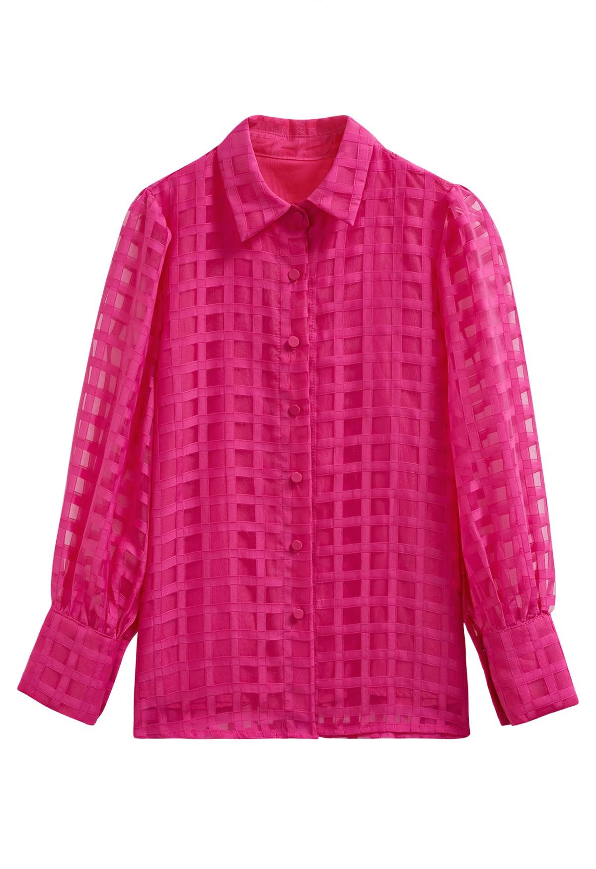 تحقق من زر نمط أسفل القميص باللون الوردي الساخن