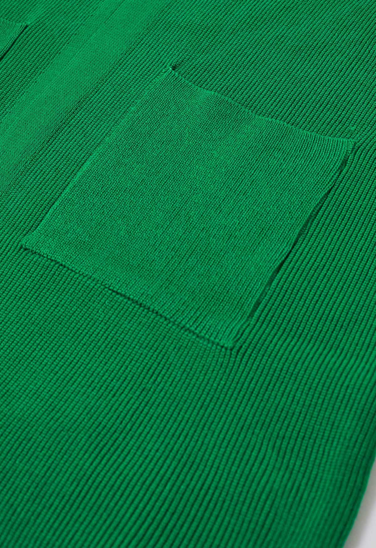 طقم كارديجان وسروال منسوج برباط على الخصر باللون الأخضر