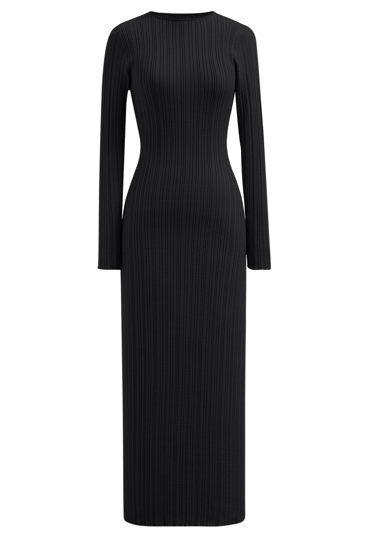 فستان ماكسي مخطط ومتماسك باللون الأسود