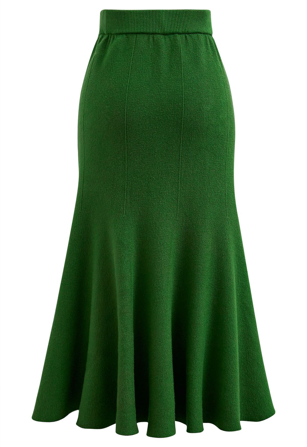 الرتوش هيم متماسكة تنورة ميدي باللون الأخضر