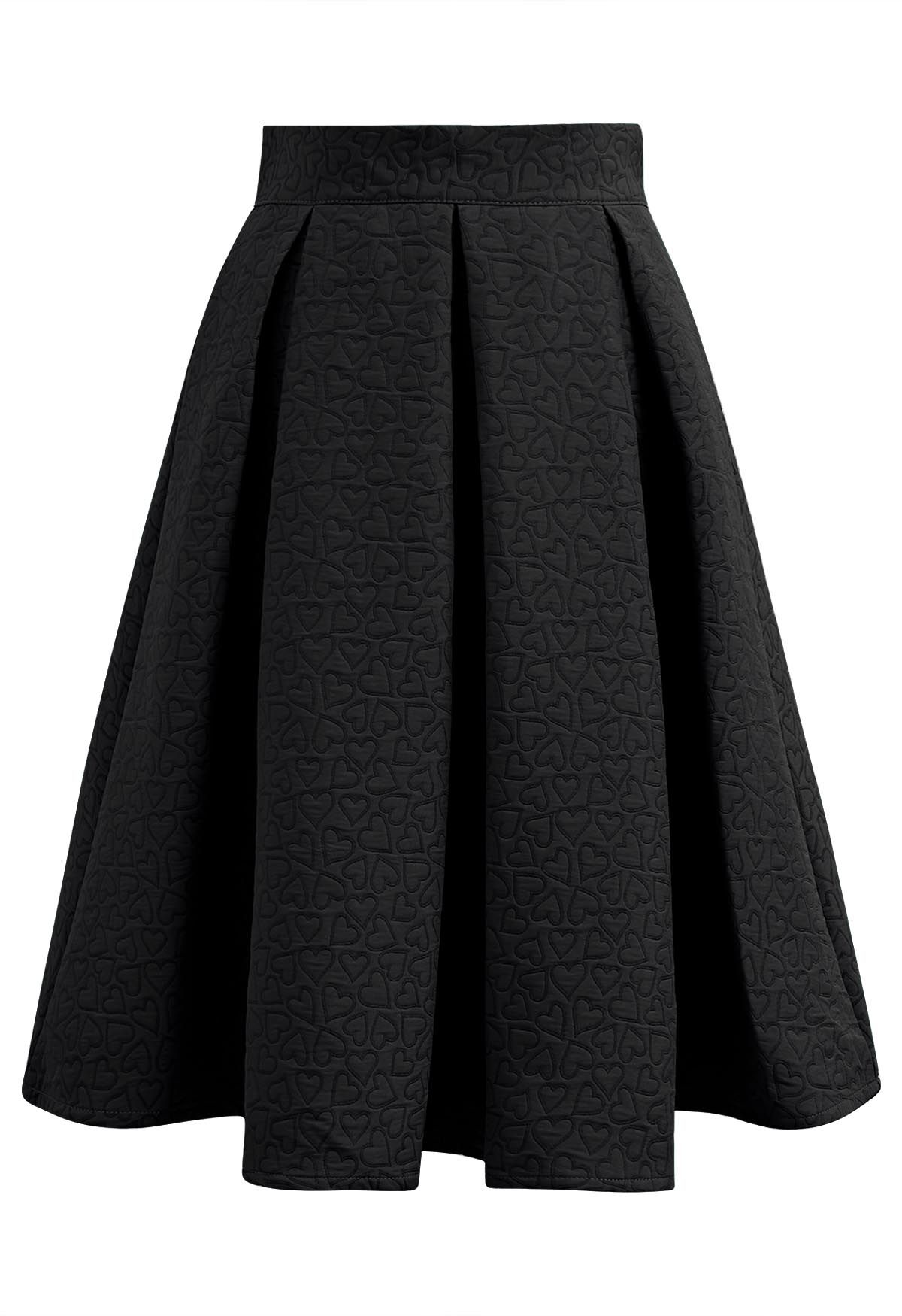 تنورة ميدي جاكار مطوي بتصميم قلوب فانتازي باللون الأسود