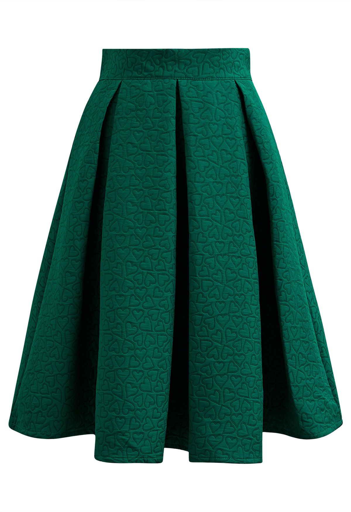 تنورة ميدي جاكار بطيات بتصميم قلوب فانتازي باللون الأخضر الداكن