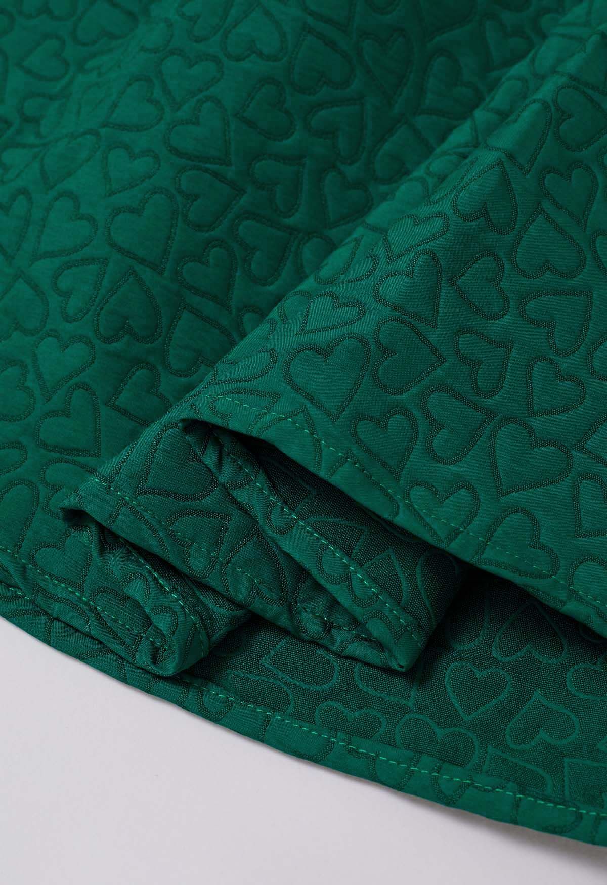 تنورة ميدي جاكار بطيات بتصميم قلوب فانتازي باللون الأخضر الداكن