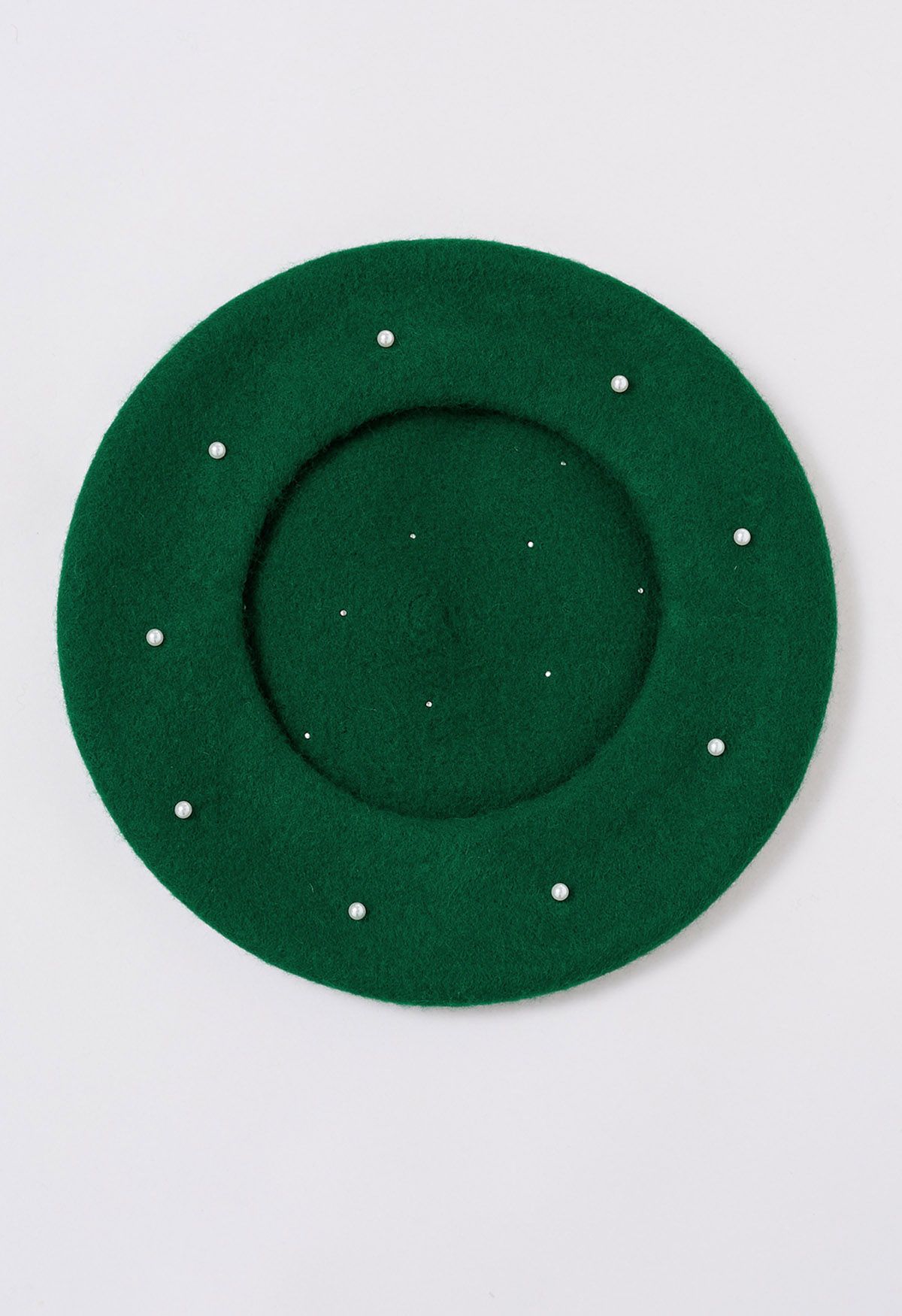 قبعة بيريه مصنوعة يدويًا من مزيج الصوف واللؤلؤ باللون الأخضر الداكن