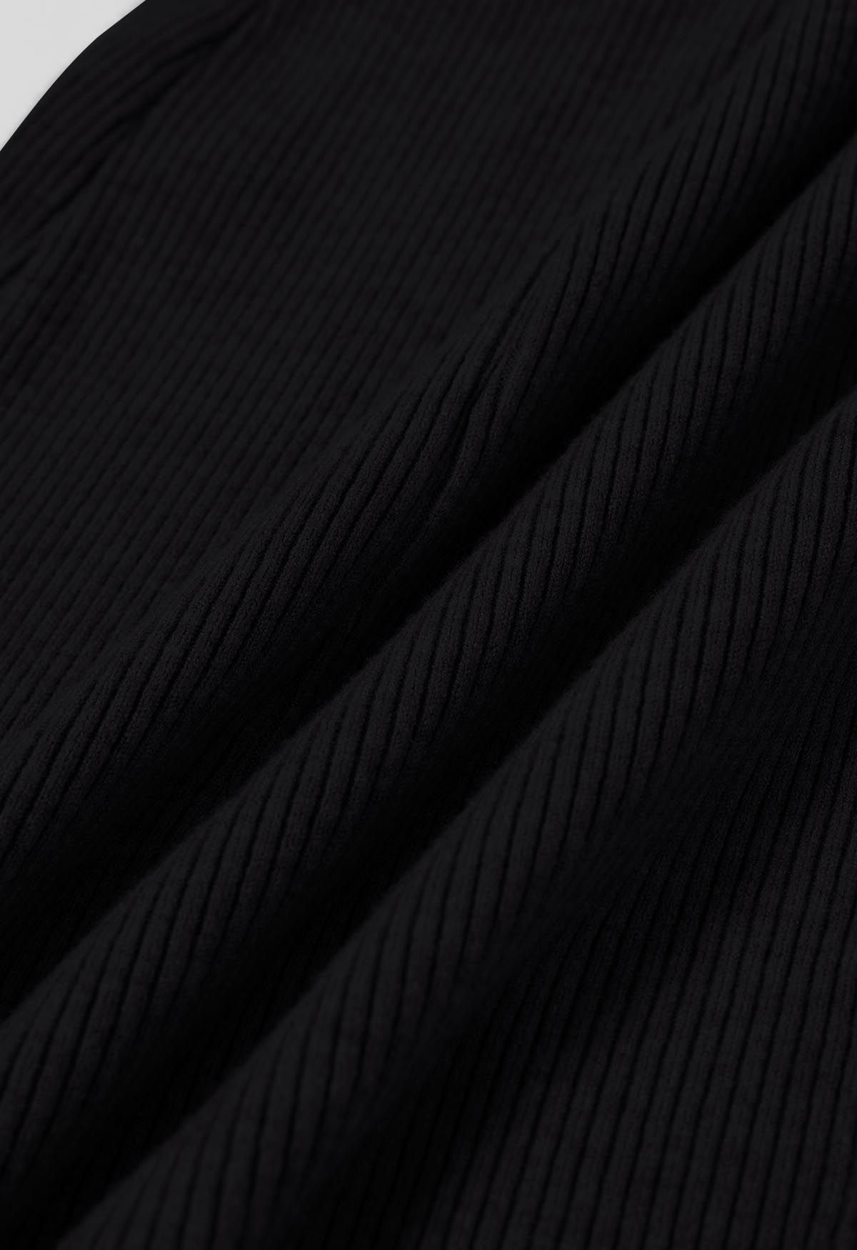فستان منسوج بتفاصيل متقاطعة عند الخصر باللون الأسود