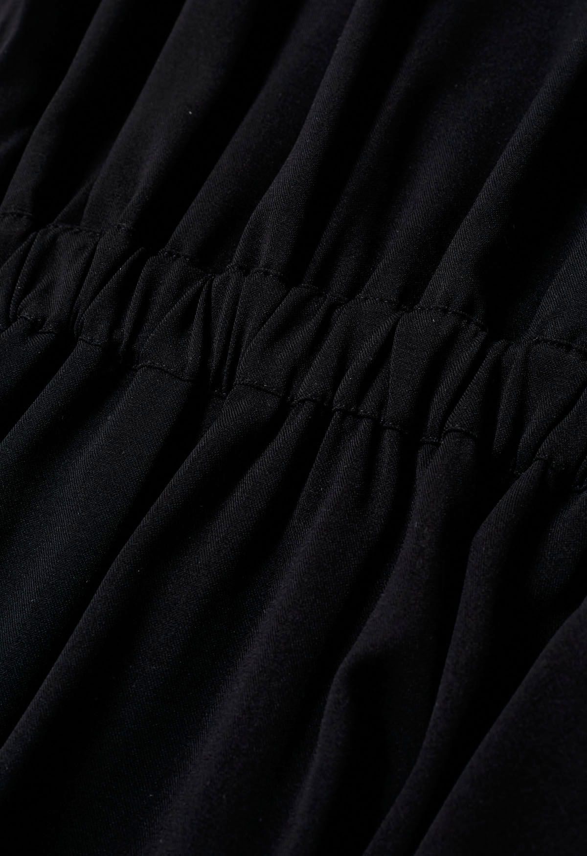 فستان قميص متوسط الطول بأزرار باللون الأسود
