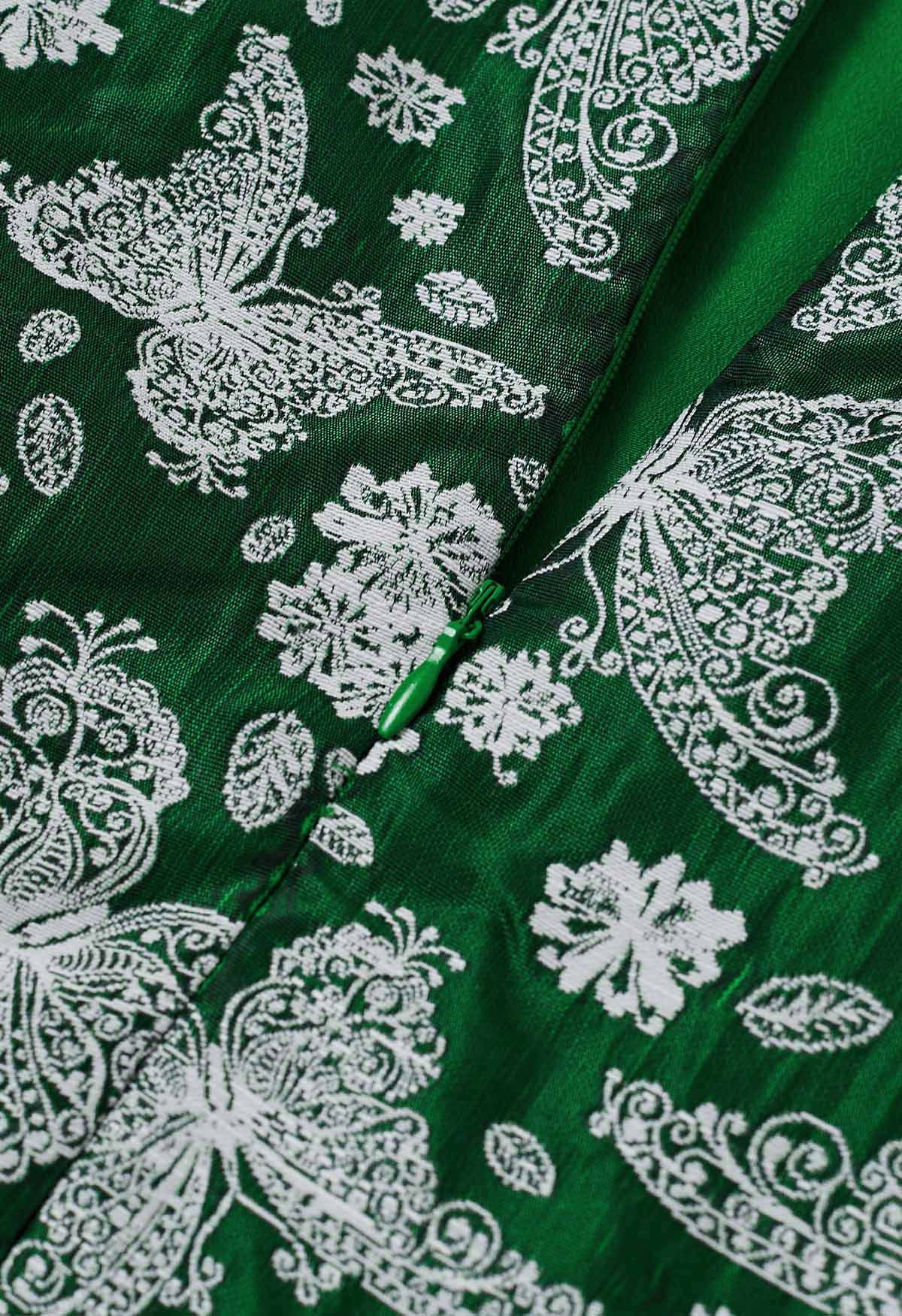 تنورة ميدي على شكل فراشة مربوطة على شكل فراشة باللون الأخضر