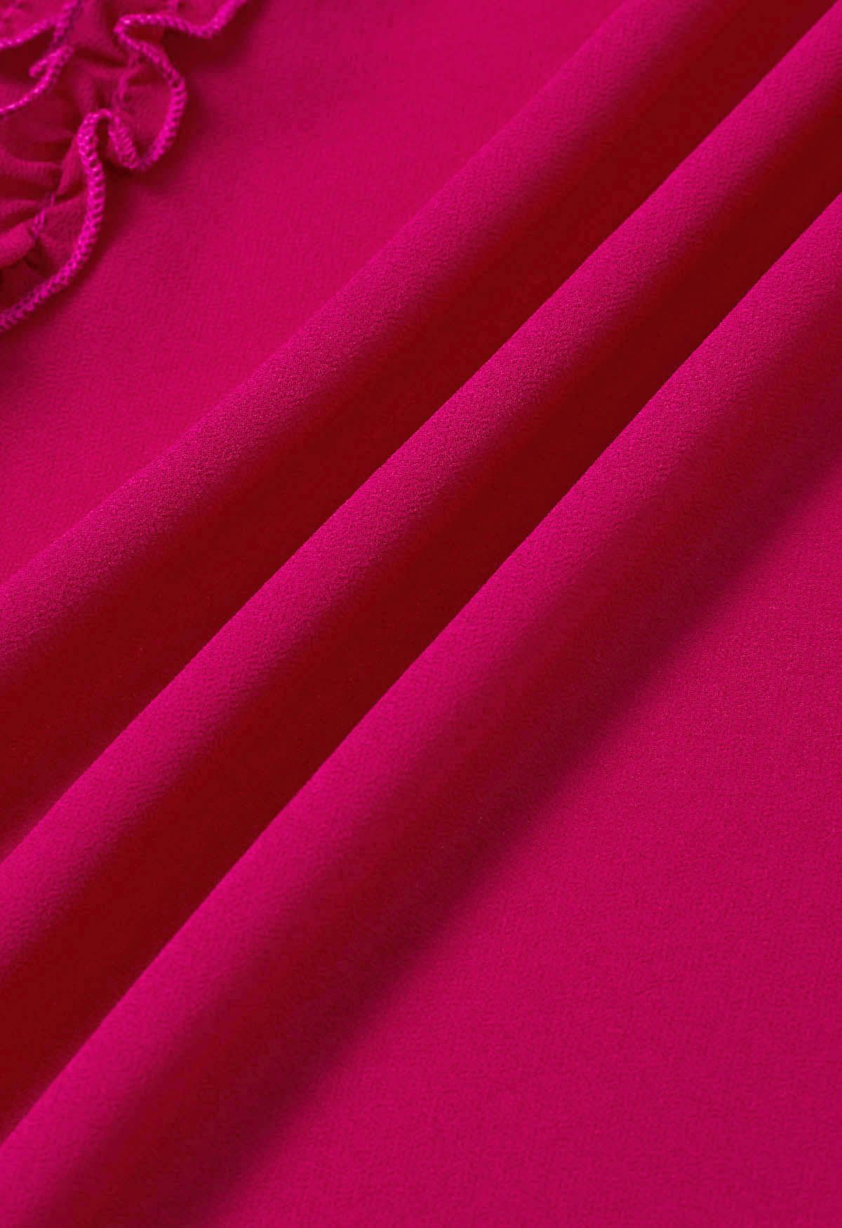 كشكش فقاعة تزين الأكمام الشيفون الأعلى باللون الوردي الساخن