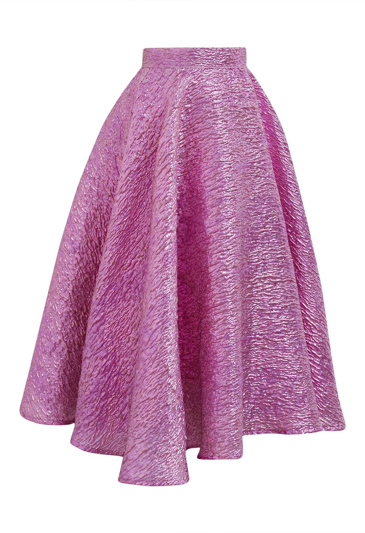 تنورة ميدي منقوشة باللون الوردي اللامع من قماش الجاكار