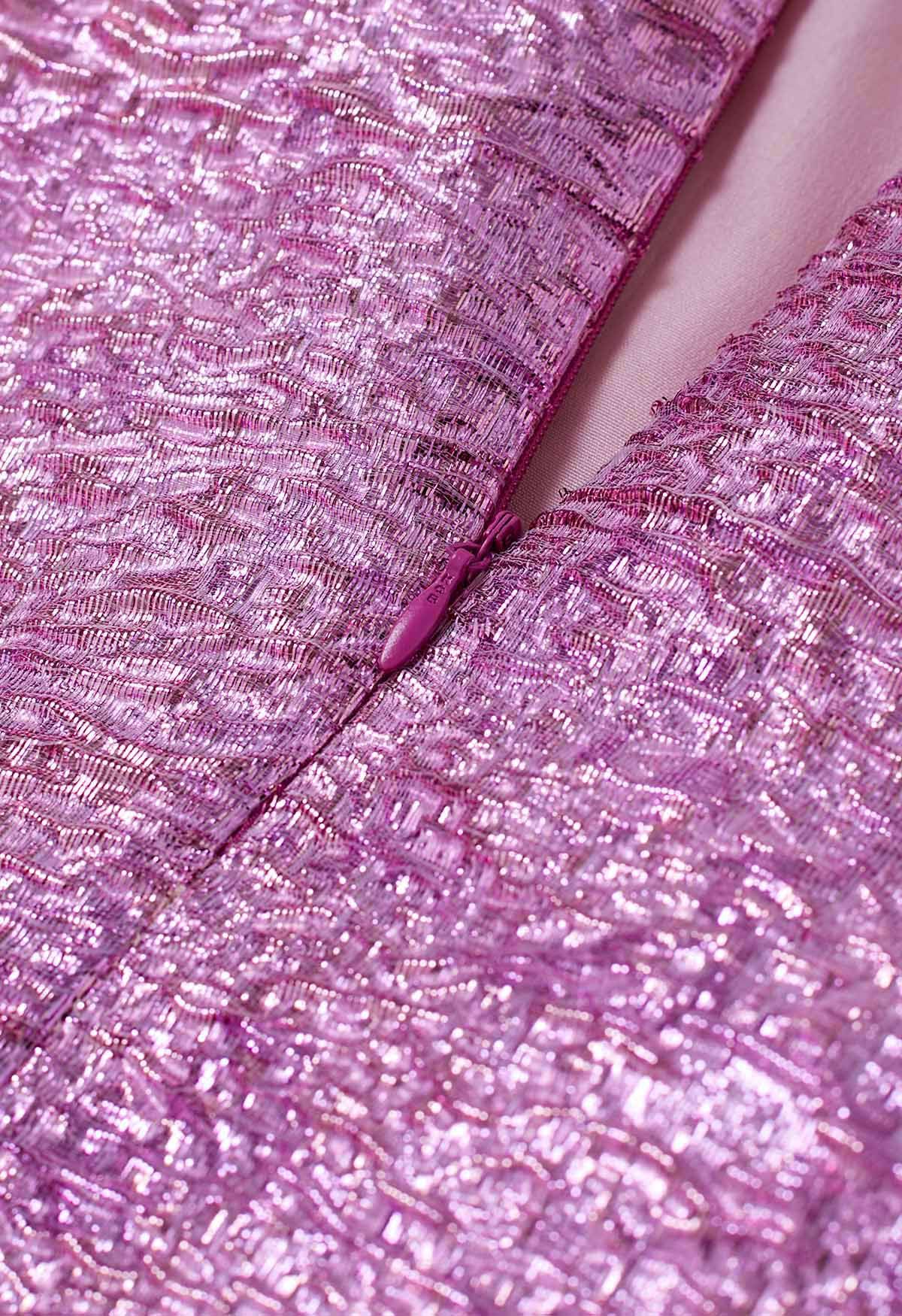 تنورة ميدي منقوشة باللون الوردي اللامع من قماش الجاكار