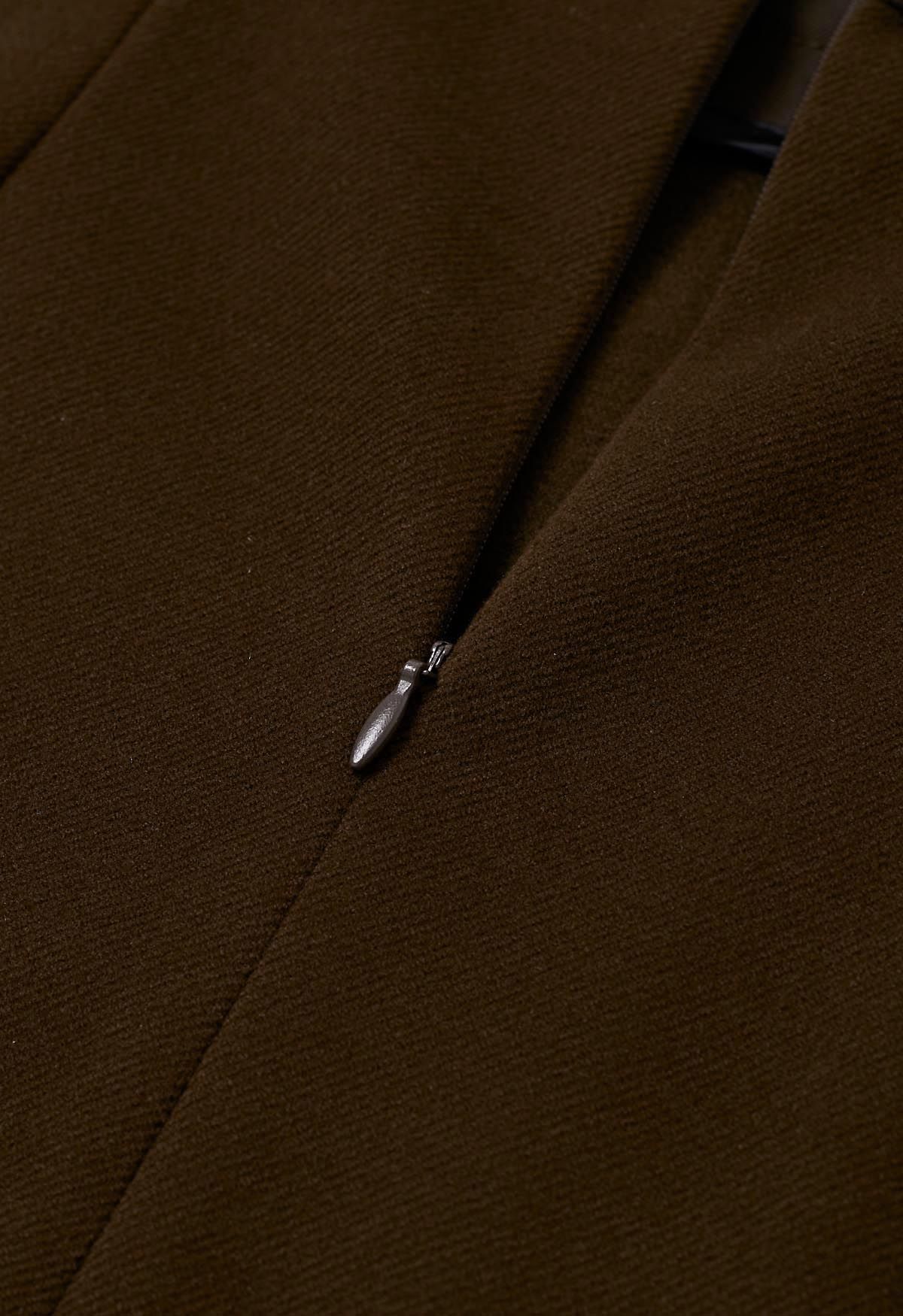 Pintuck تنورة قلم رصاص عالية الخصر في الزيتون