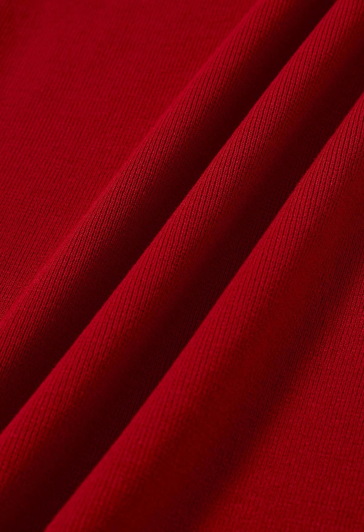 قطع الجانب الشق متماسكة تنورة ميدي باللون الأحمر