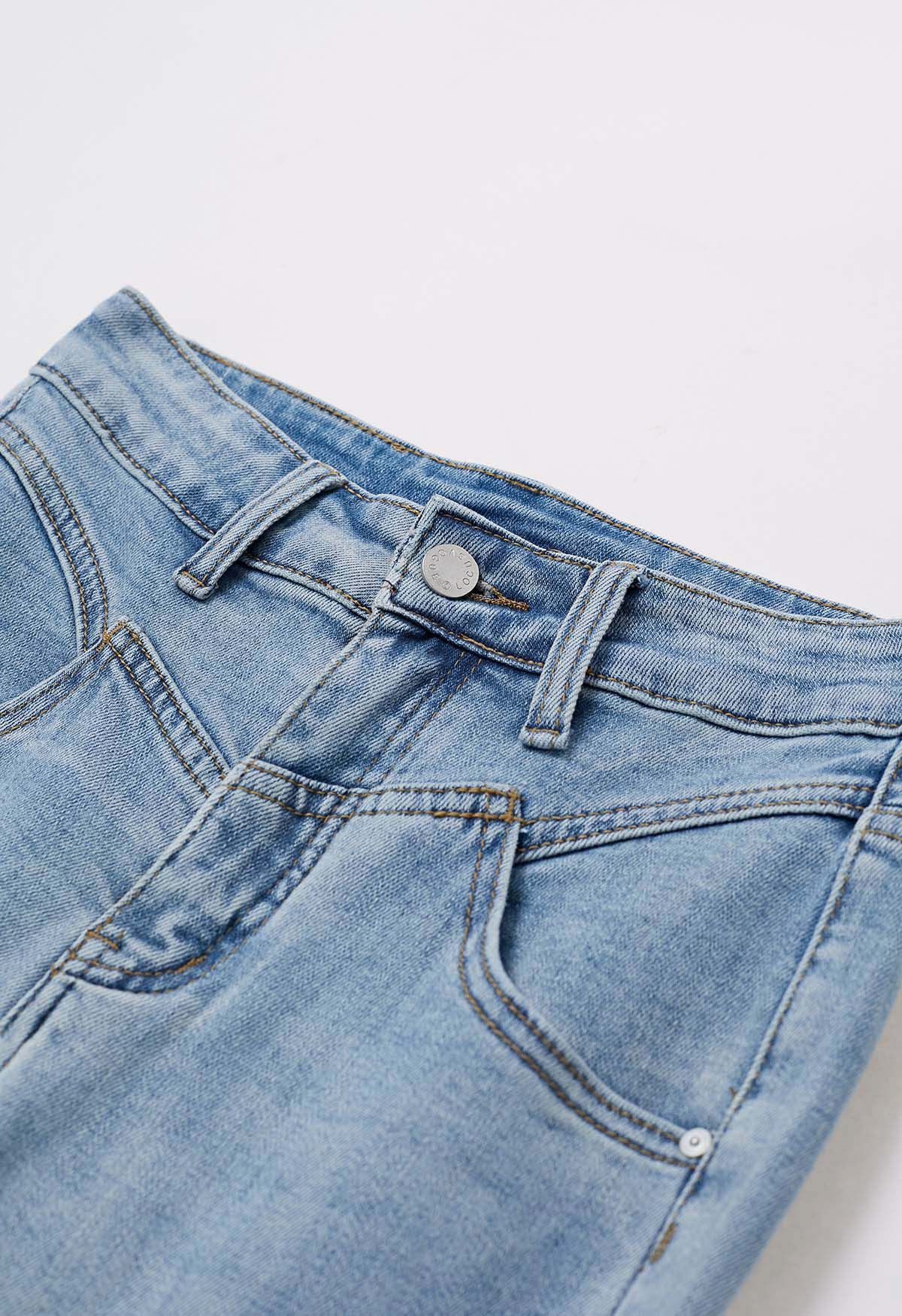 بنطال جينز جذاب وقابل للتمدد باللون الأزرق