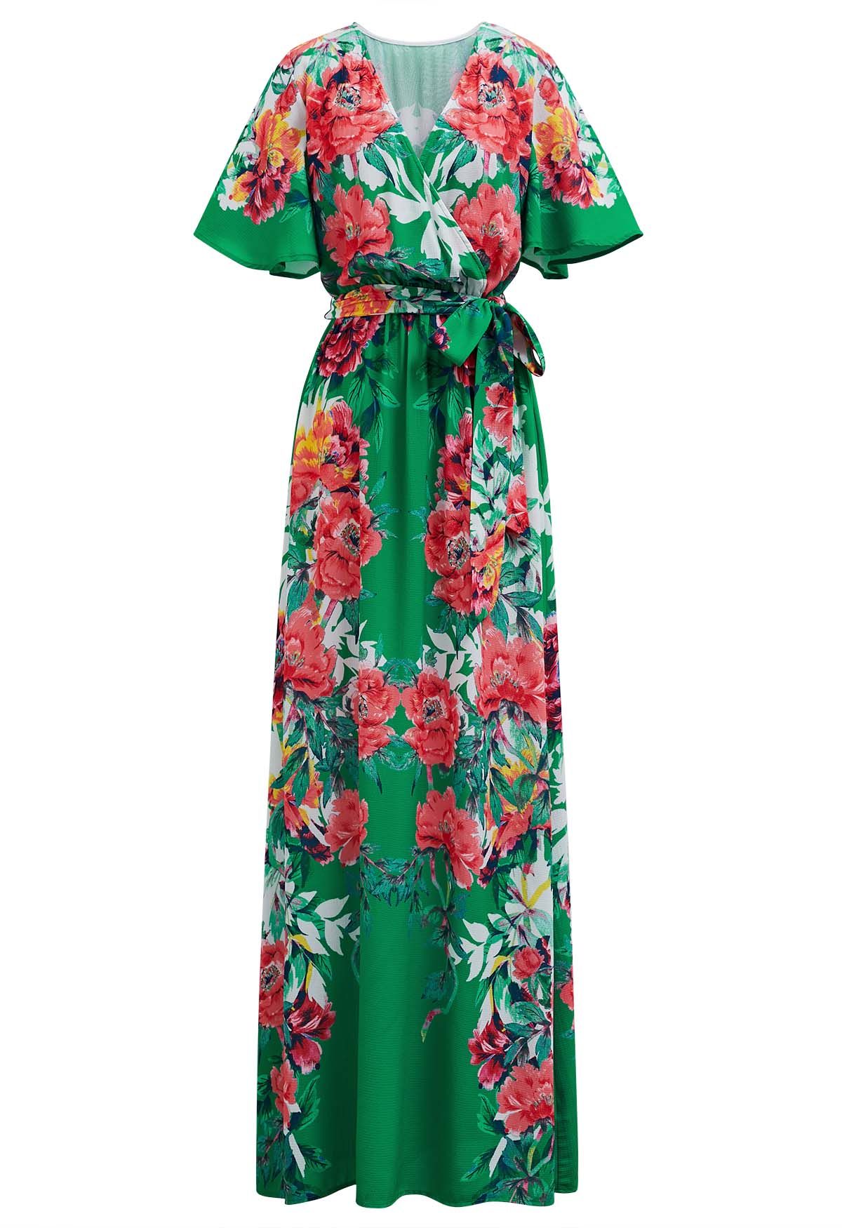 فستان طويل ملفوف بطبعات Greenery Blossom