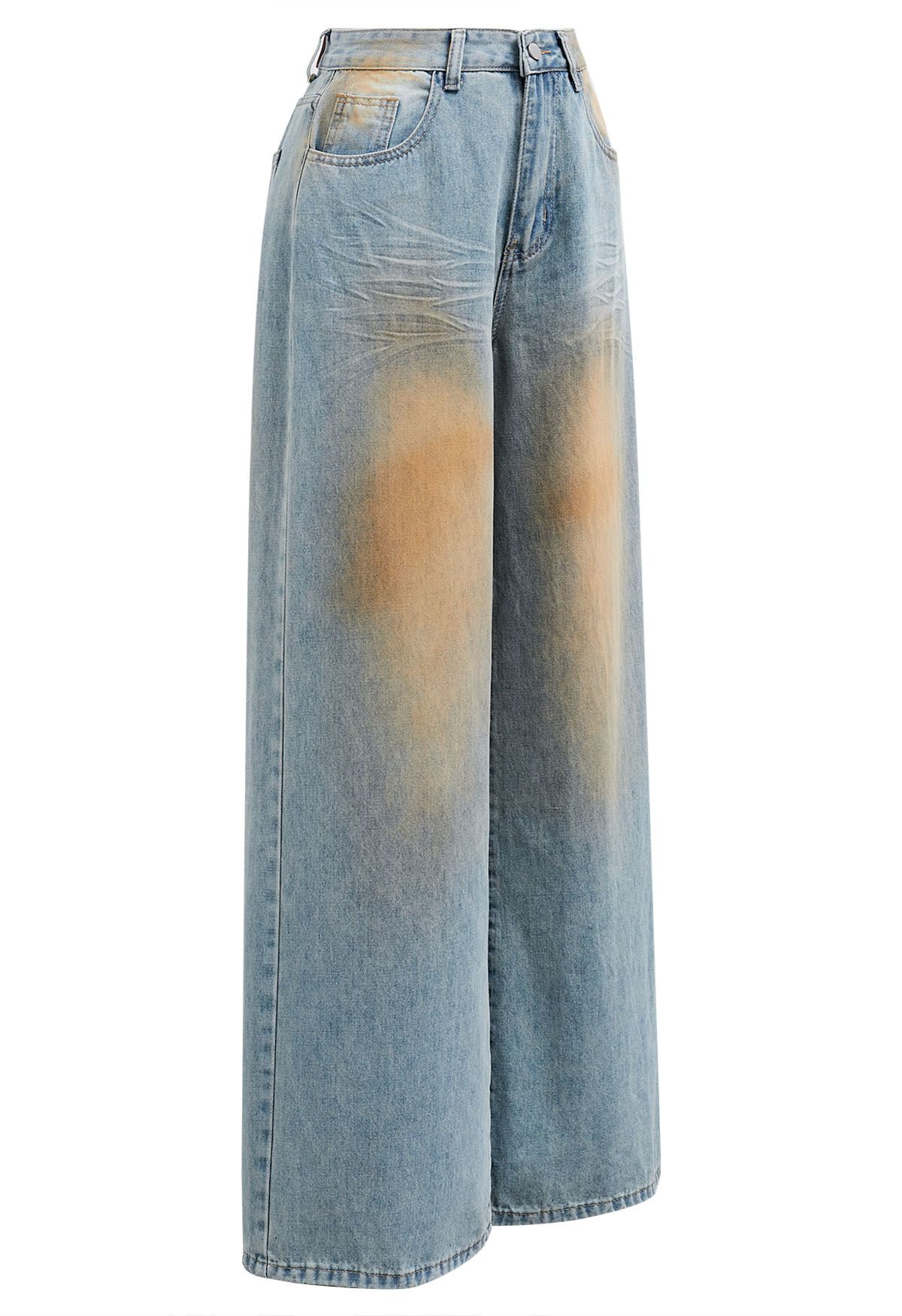 بنطال جينز بتصميم متسخ وذو ساق مستقيمة