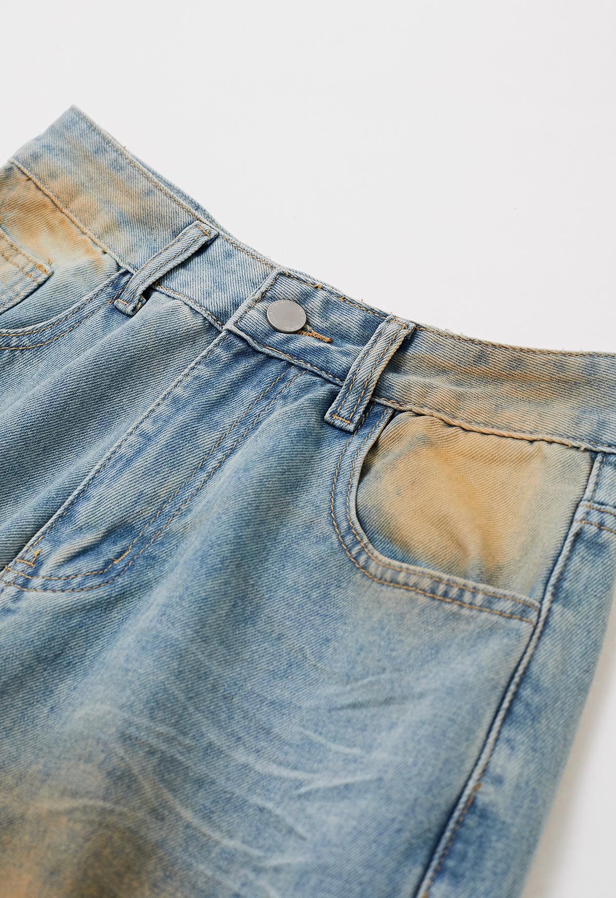 بنطال جينز بتصميم متسخ وذو ساق مستقيمة
