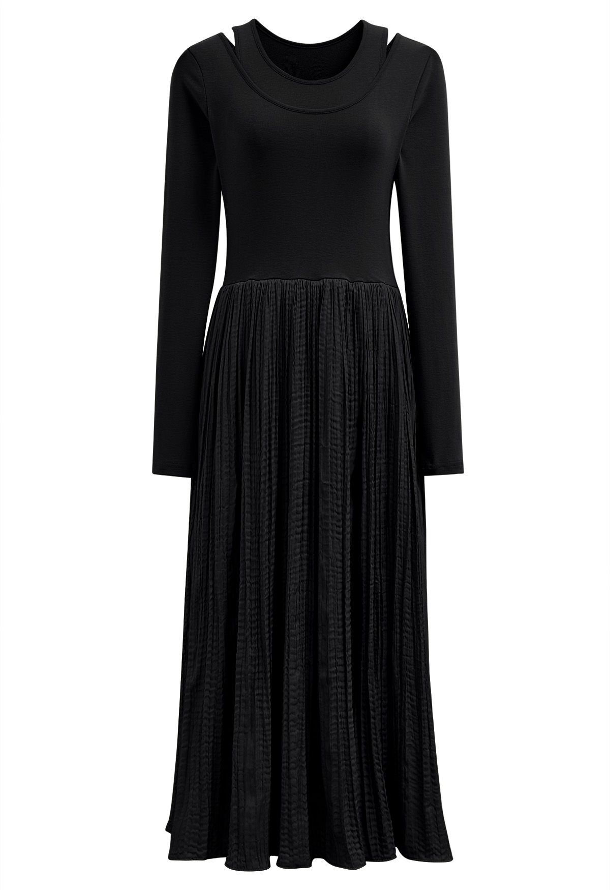 فستان متوسط الطول مقسم من قطعتين باللون الأسود