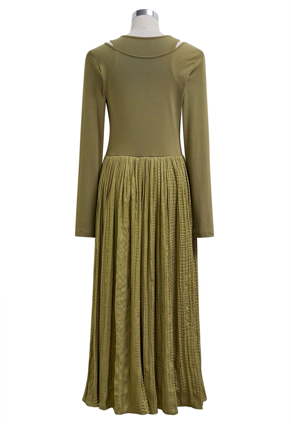 فستان متوسط الطول مقسم من قطعتين باللون الأخضر الطحلب
