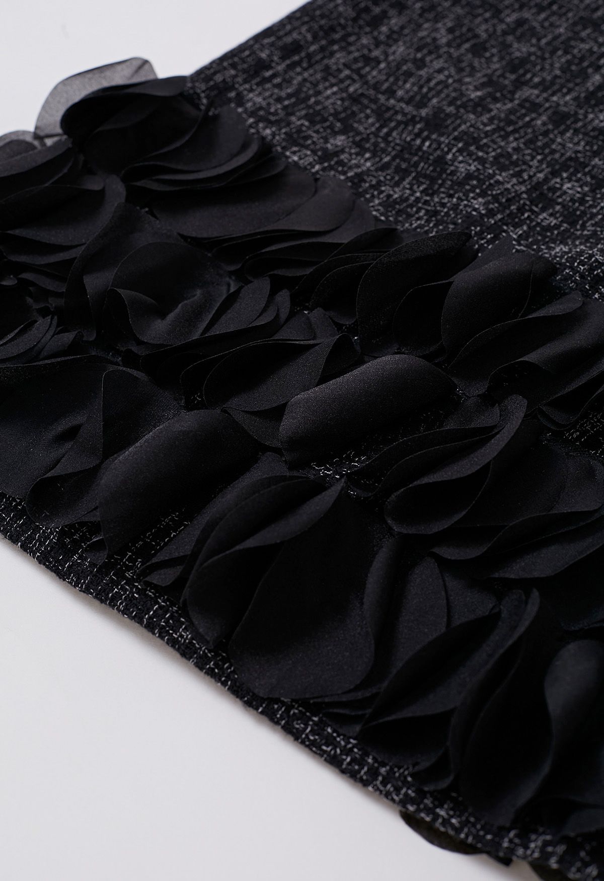 3D البتلات [هملين] فستان تويد بلا أكمام باللون الأسود