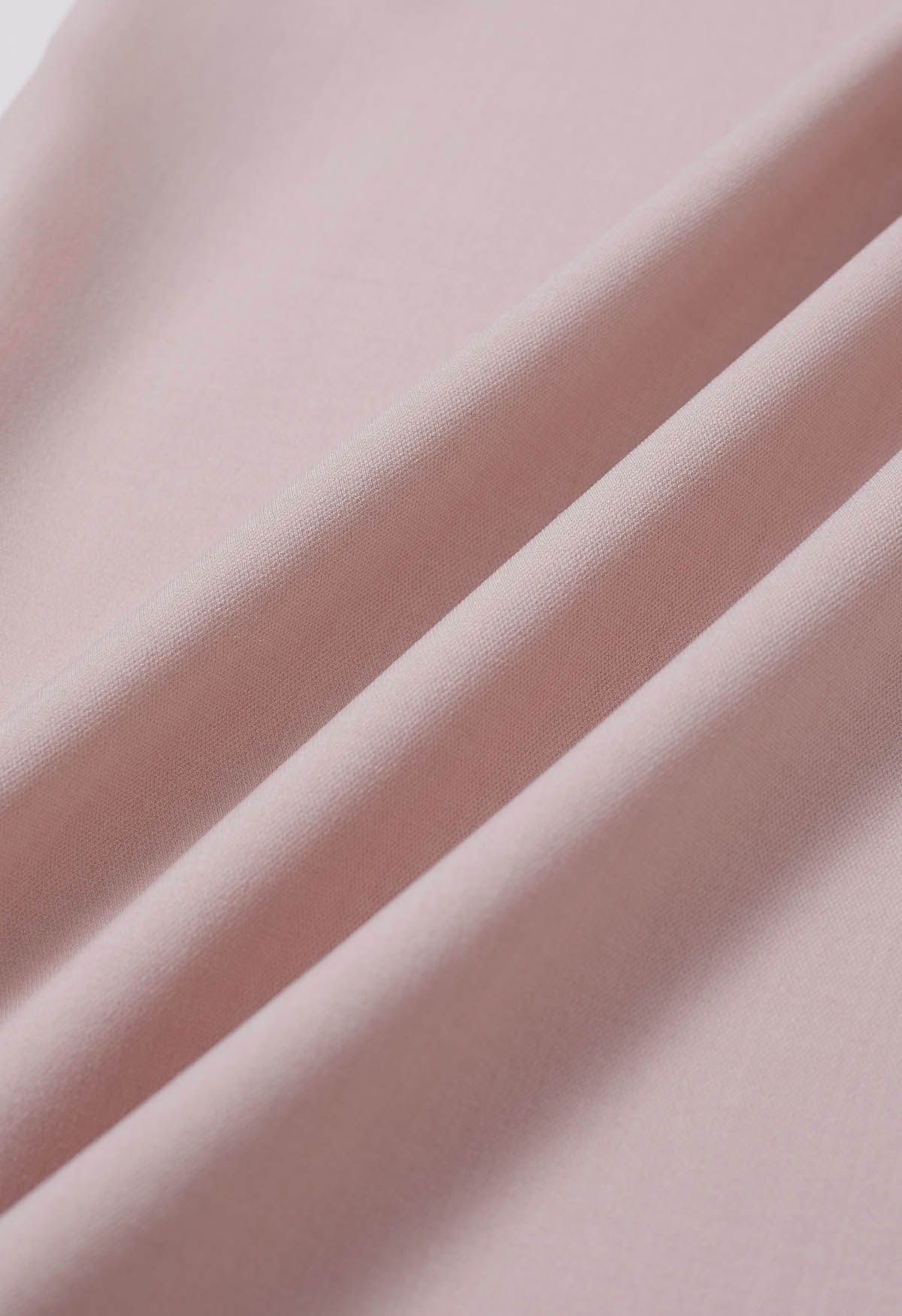Ruched عالية الخصر مطوي السراويل واسعة الساق باللون الوردي