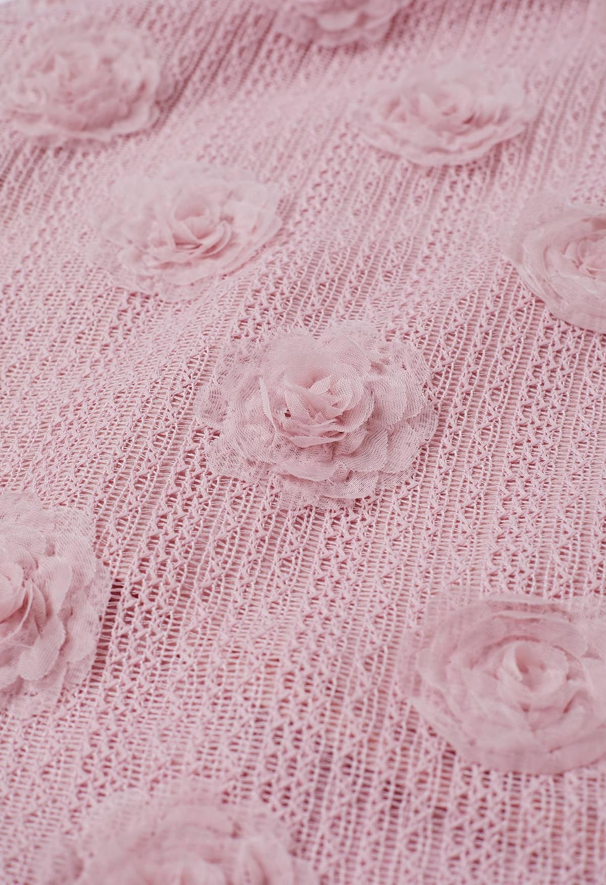 تنورة ميدي قطنية مخرمة ثلاثية الأبعاد باللون الوردي