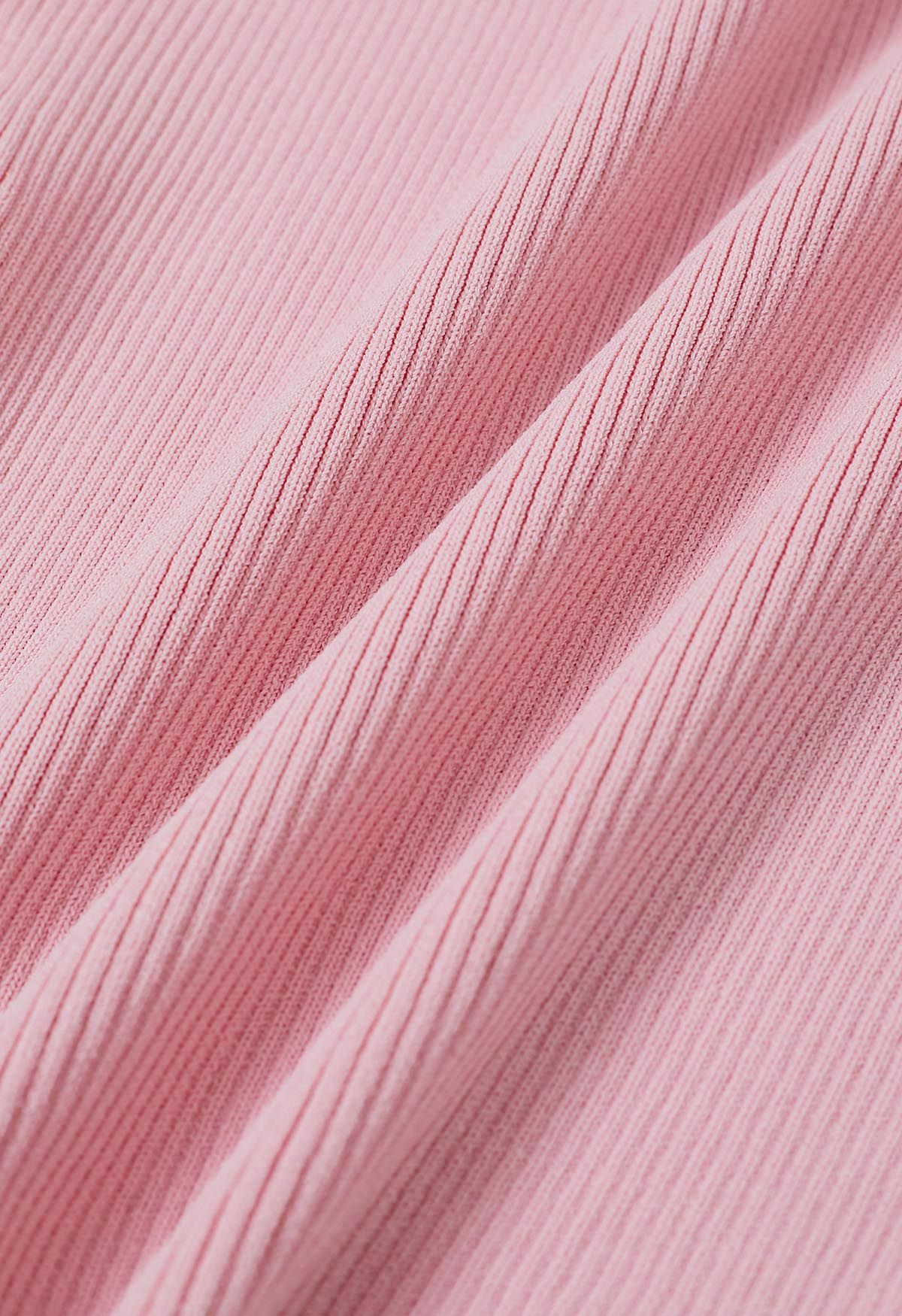 Cutwork الرباط رفرفة الأكمام تقسم أعلى متماسكة باللون الوردي