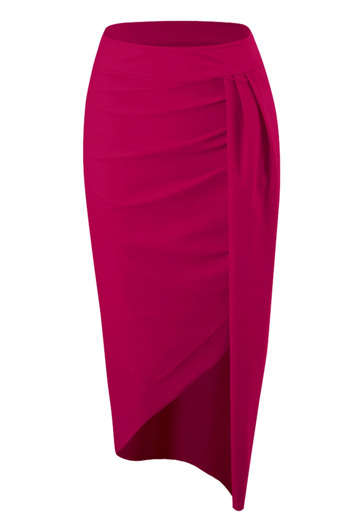 تنورة ملفوفة غير متماثلة Ruched باللون الوردي الساخن