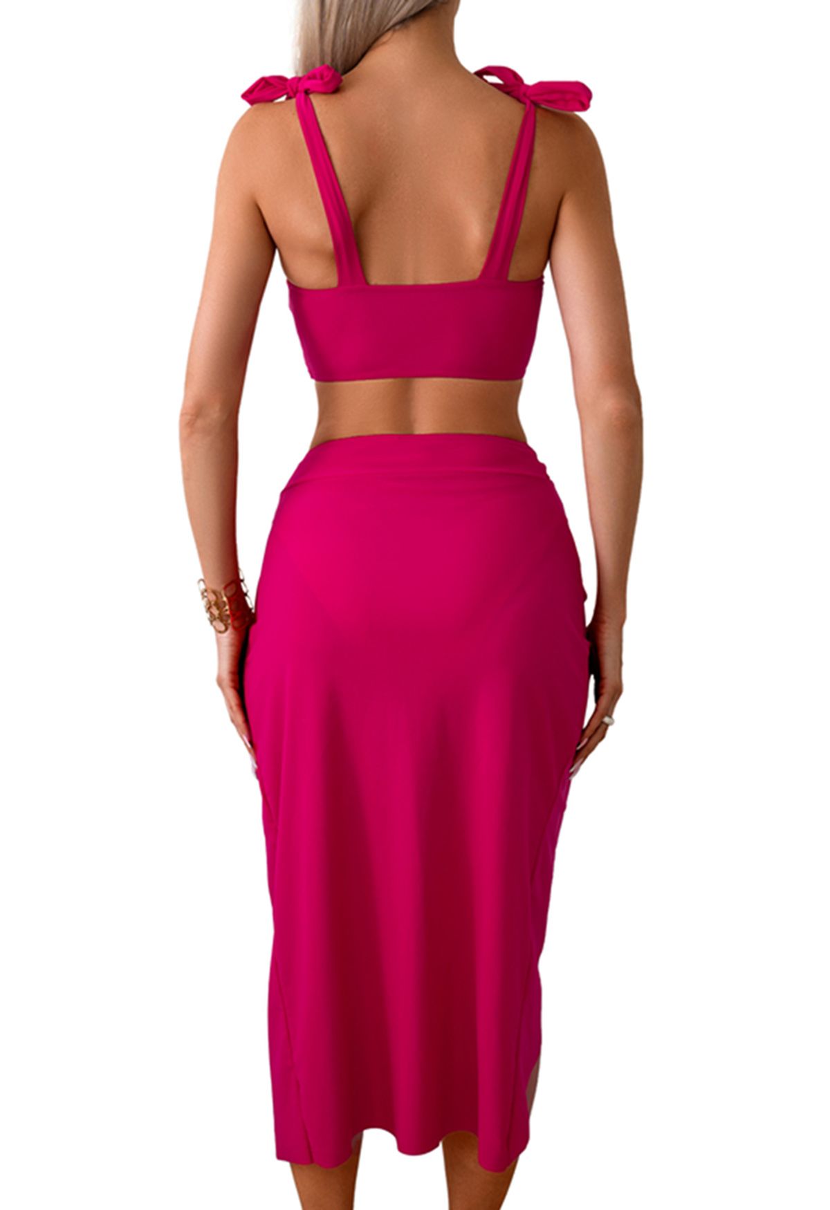 تنورة ملفوفة غير متماثلة Ruched باللون الوردي الساخن