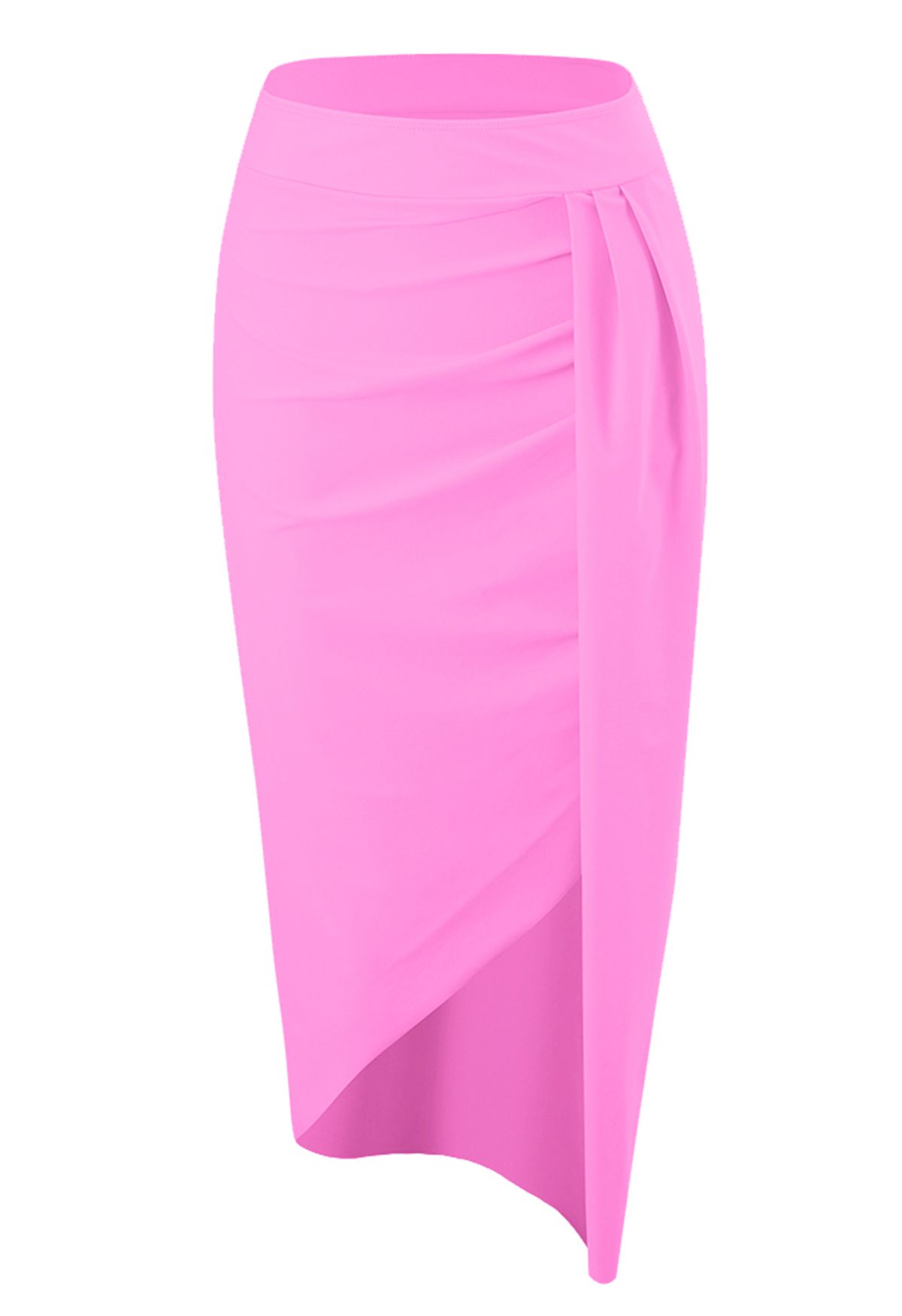 تنورة ملفوفة غير متماثلة مكشكشة باللون الوردي