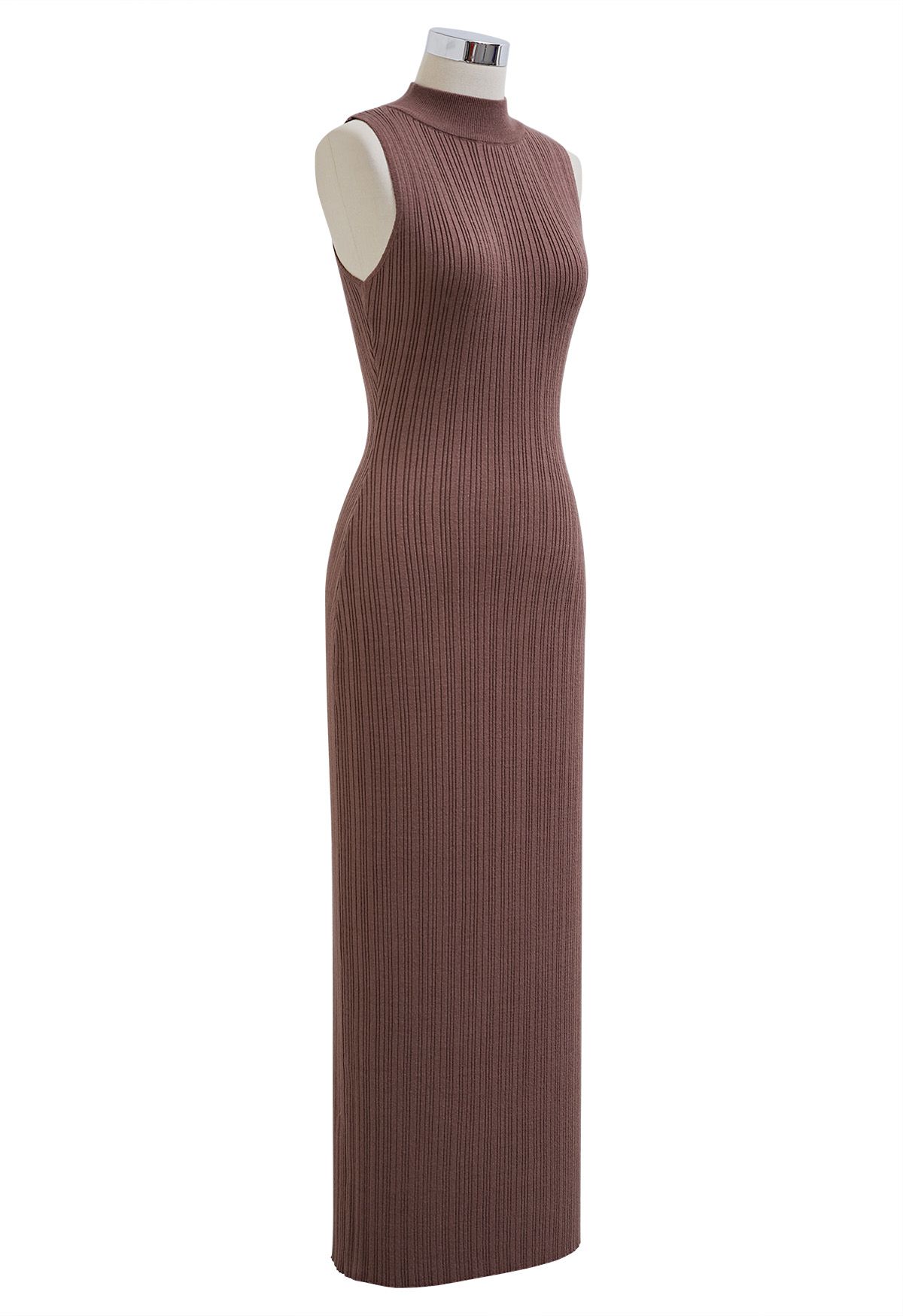 فستان ماكسي منسوج من Bodycon جذاب للغاية باللون البني