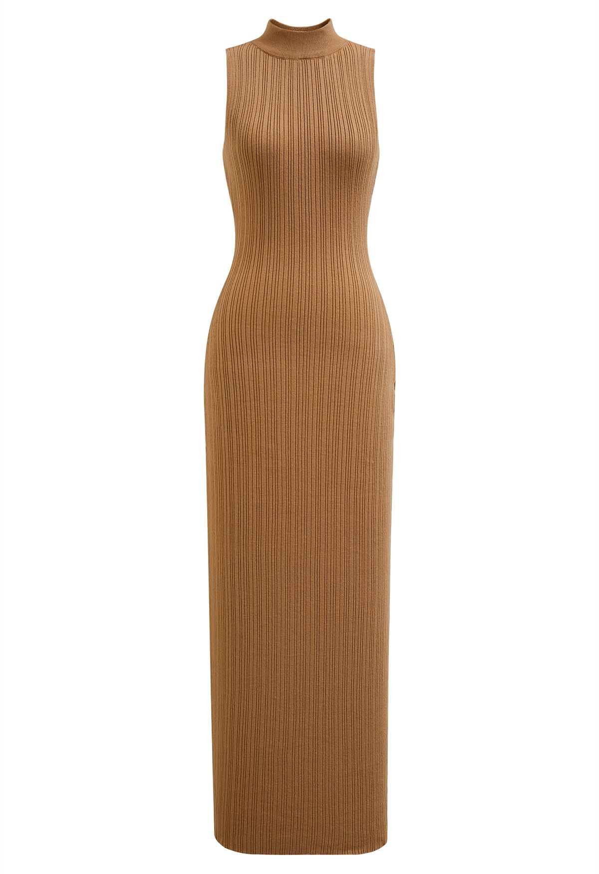 فستان ماكسي منسوج من Bodycon جذاب للغاية باللون الكراميل