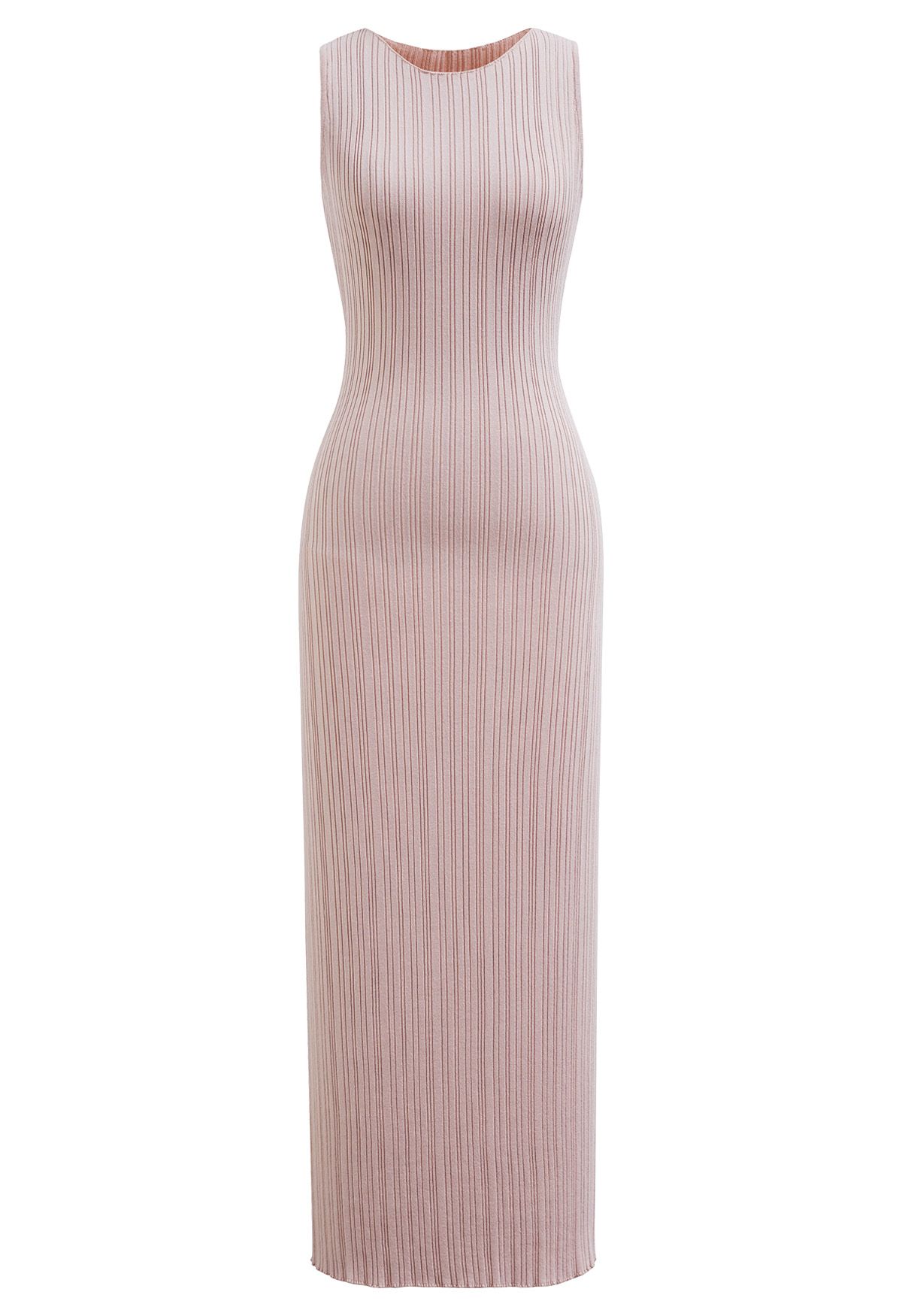 فستان ماكسي منسوج بدون أكمام بفتحة خلفية باللون الوردي